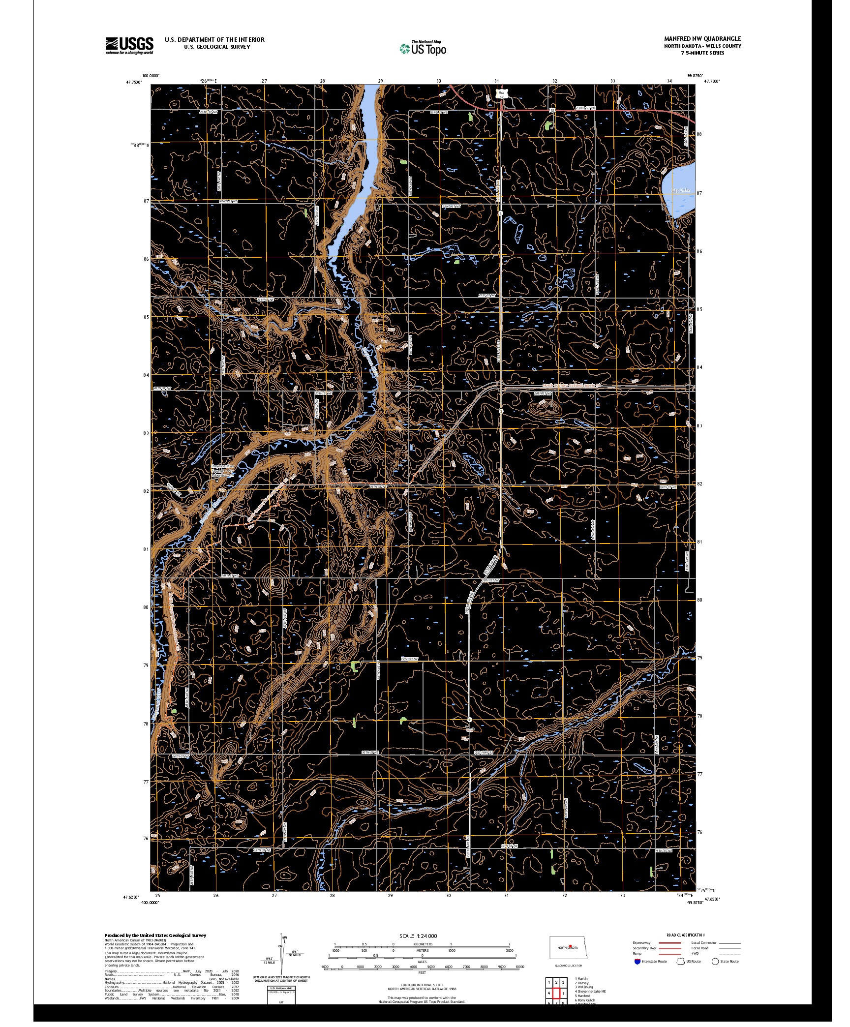 US TOPO 7.5-MINUTE MAP FOR MANFRED NW, ND