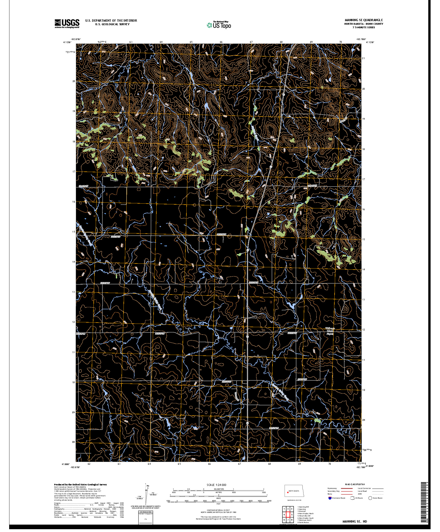 US TOPO 7.5-MINUTE MAP FOR MANNING SE, ND