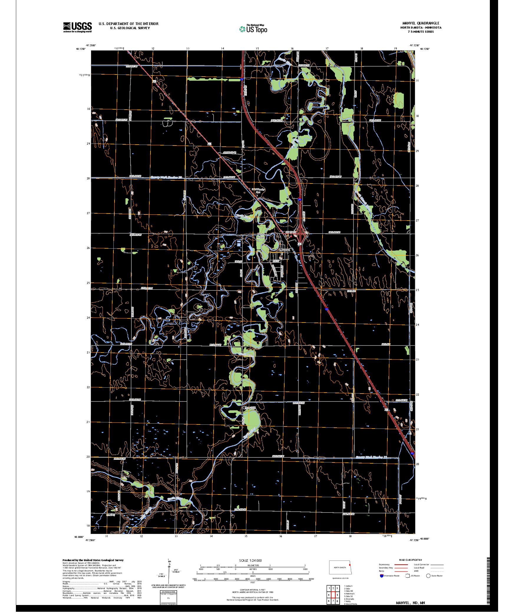 US TOPO 7.5-MINUTE MAP FOR MANVEL, ND,MN