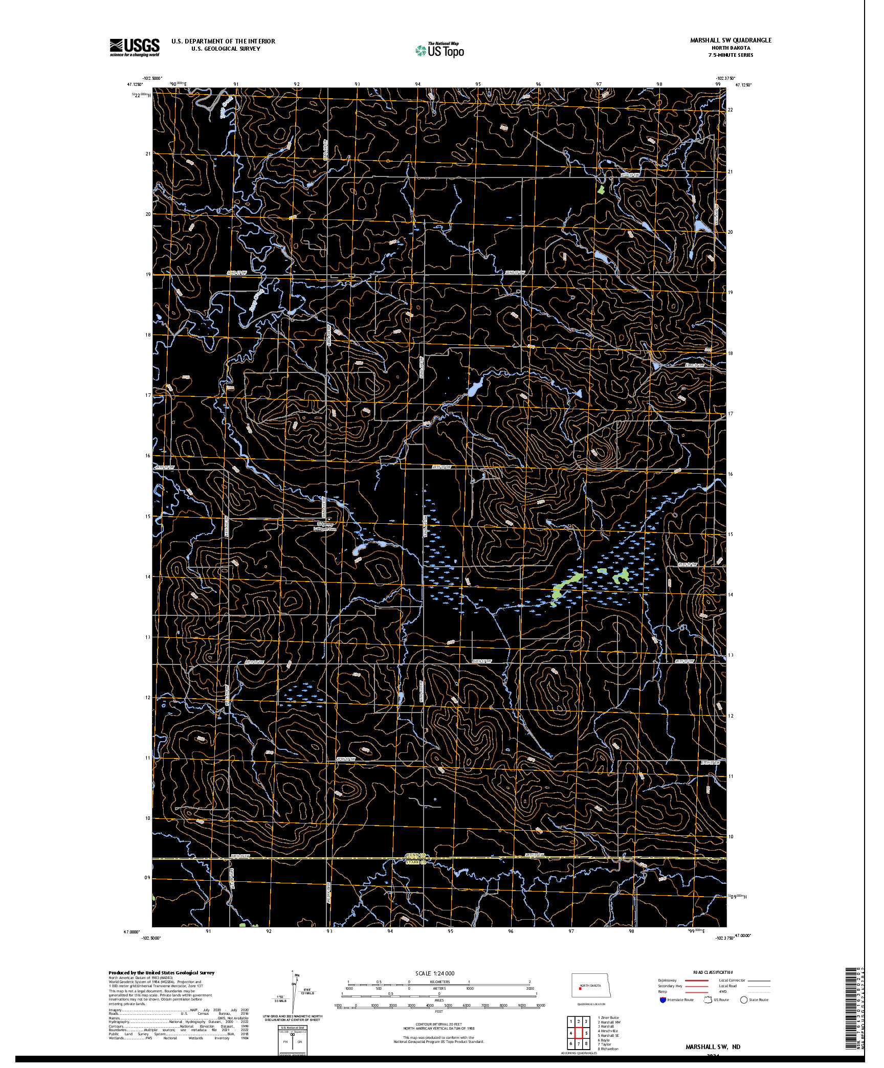 US TOPO 7.5-MINUTE MAP FOR MARSHALL SW, ND