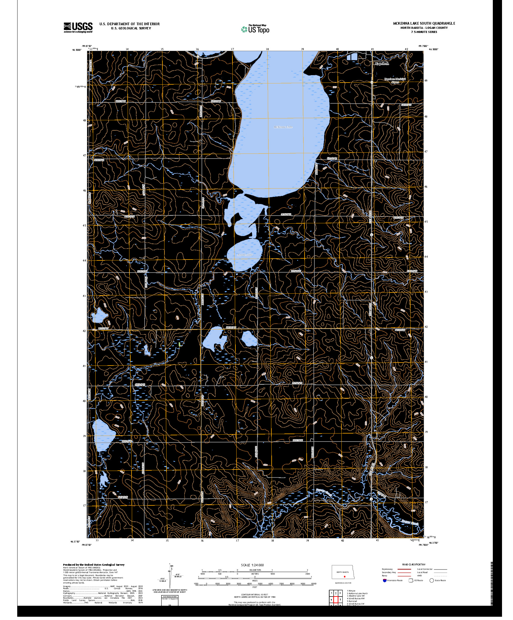 US TOPO 7.5-MINUTE MAP FOR MCKENNA LAKE SOUTH, ND