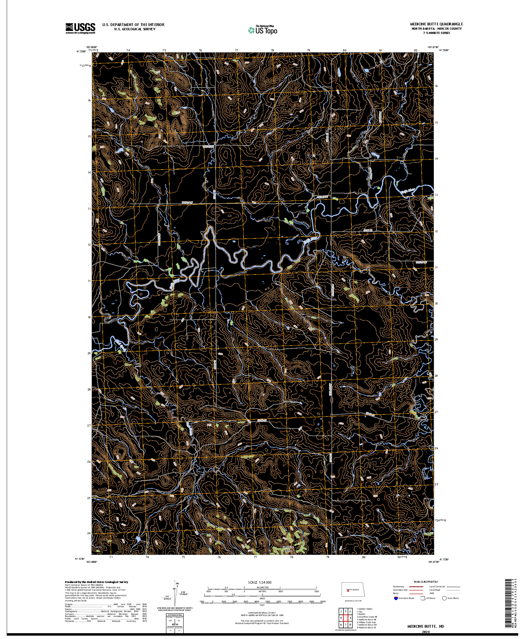 US TOPO 7.5-MINUTE MAP FOR MEDICINE BUTTE, ND