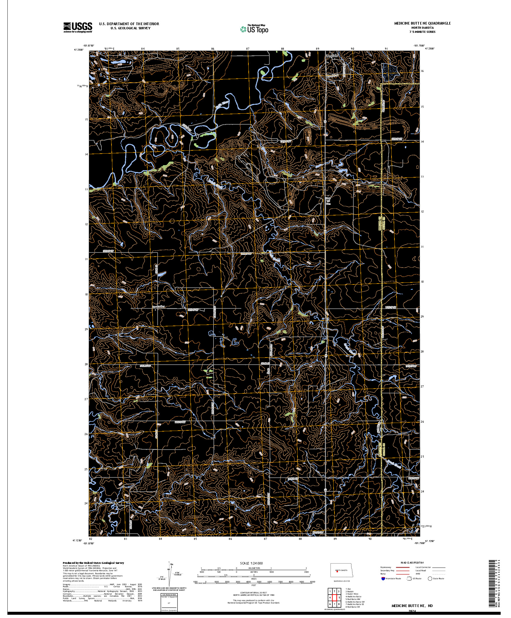 US TOPO 7.5-MINUTE MAP FOR MEDICINE BUTTE NE, ND