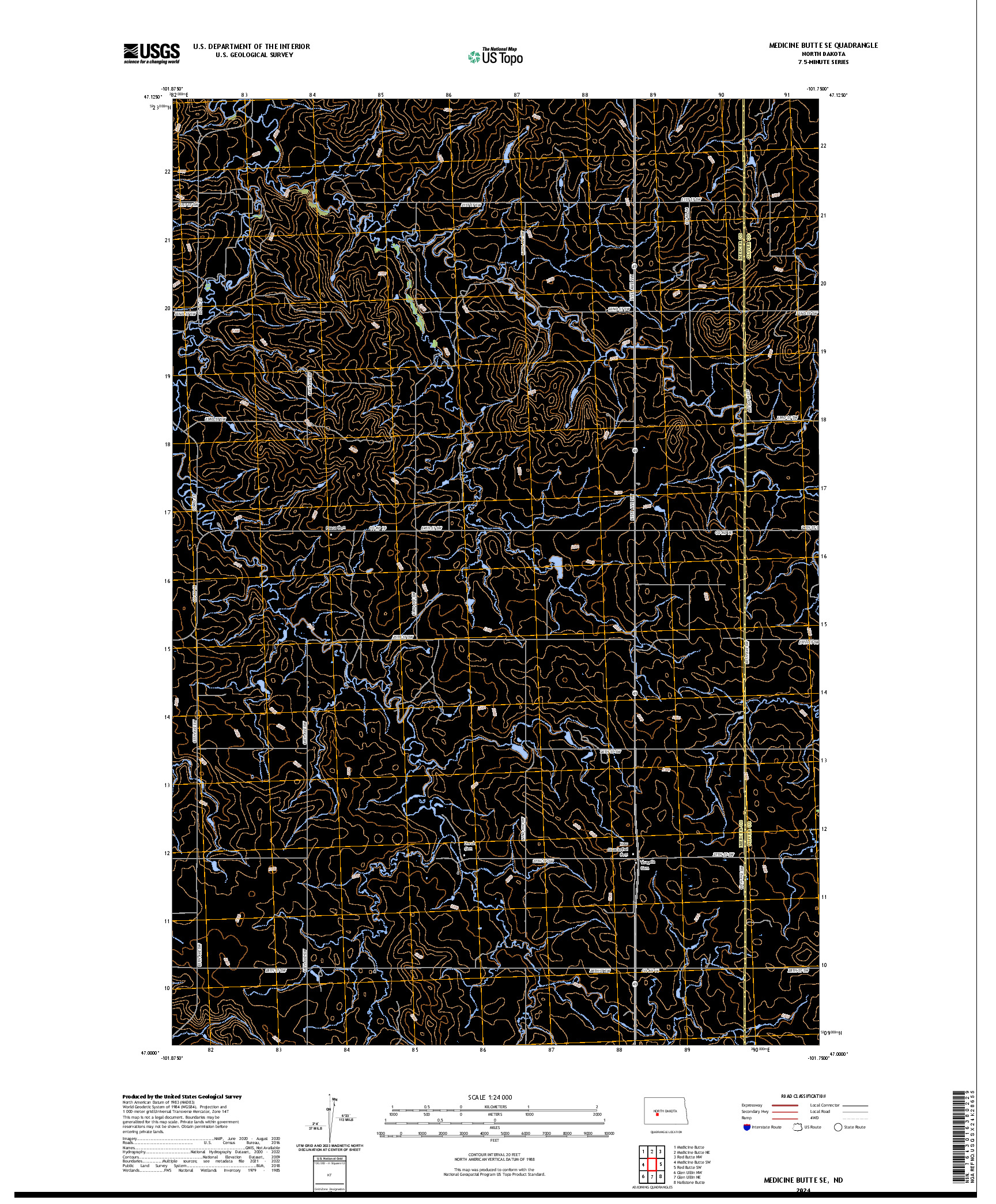 US TOPO 7.5-MINUTE MAP FOR MEDICINE BUTTE SE, ND