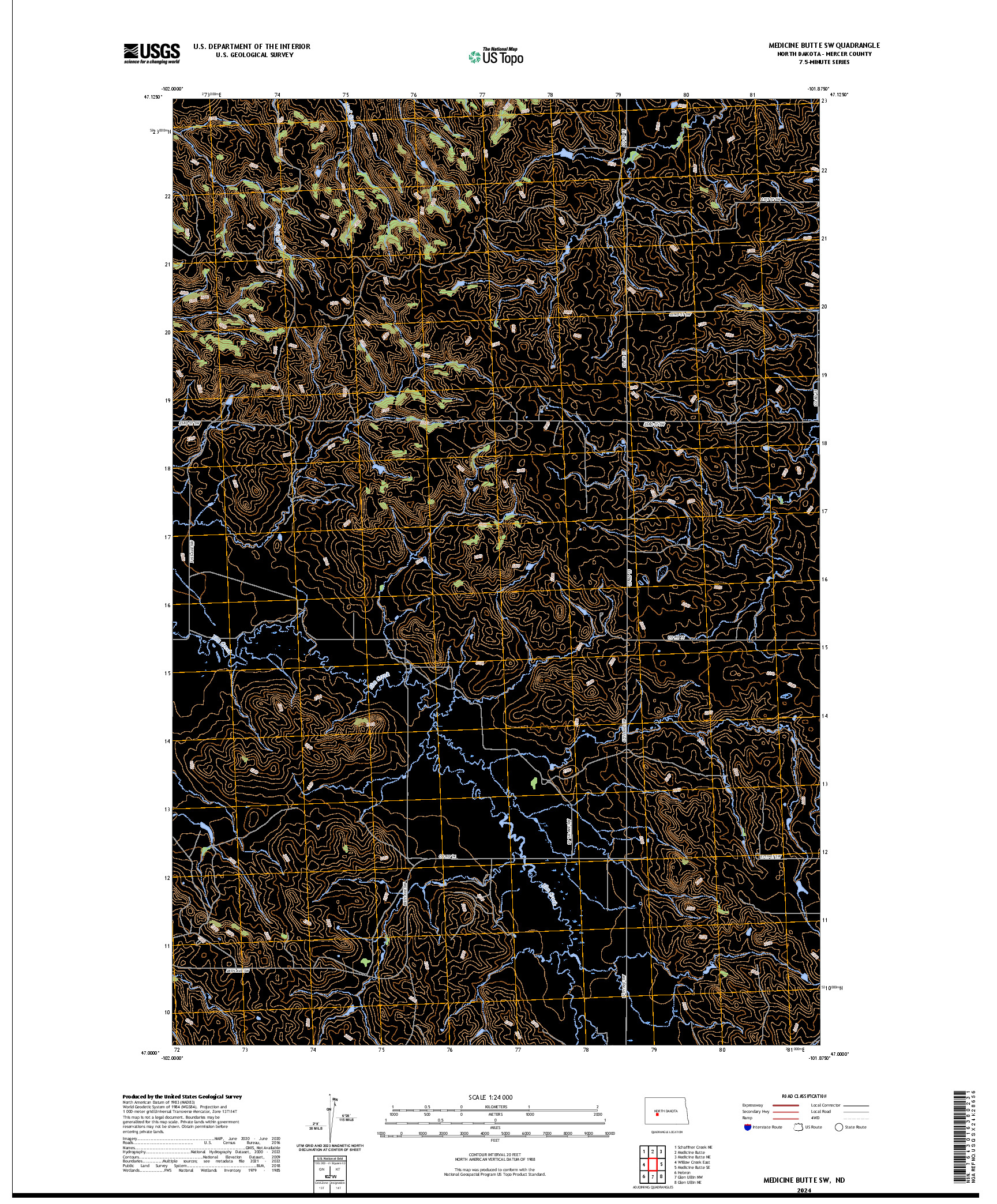 US TOPO 7.5-MINUTE MAP FOR MEDICINE BUTTE SW, ND
