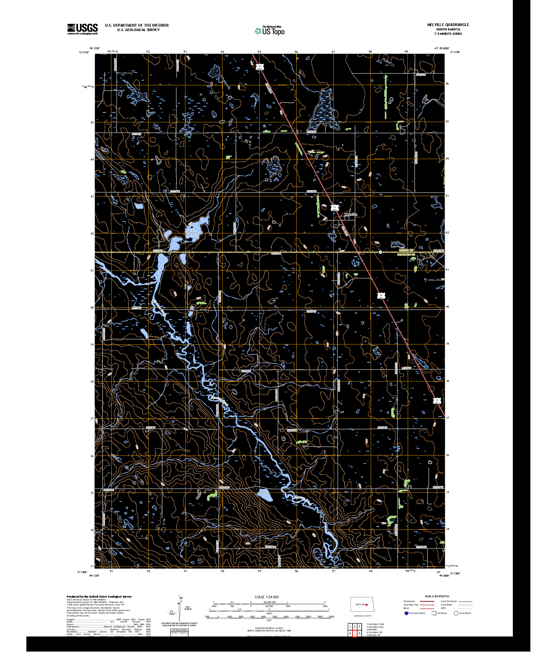 US TOPO 7.5-MINUTE MAP FOR MELVILLE, ND