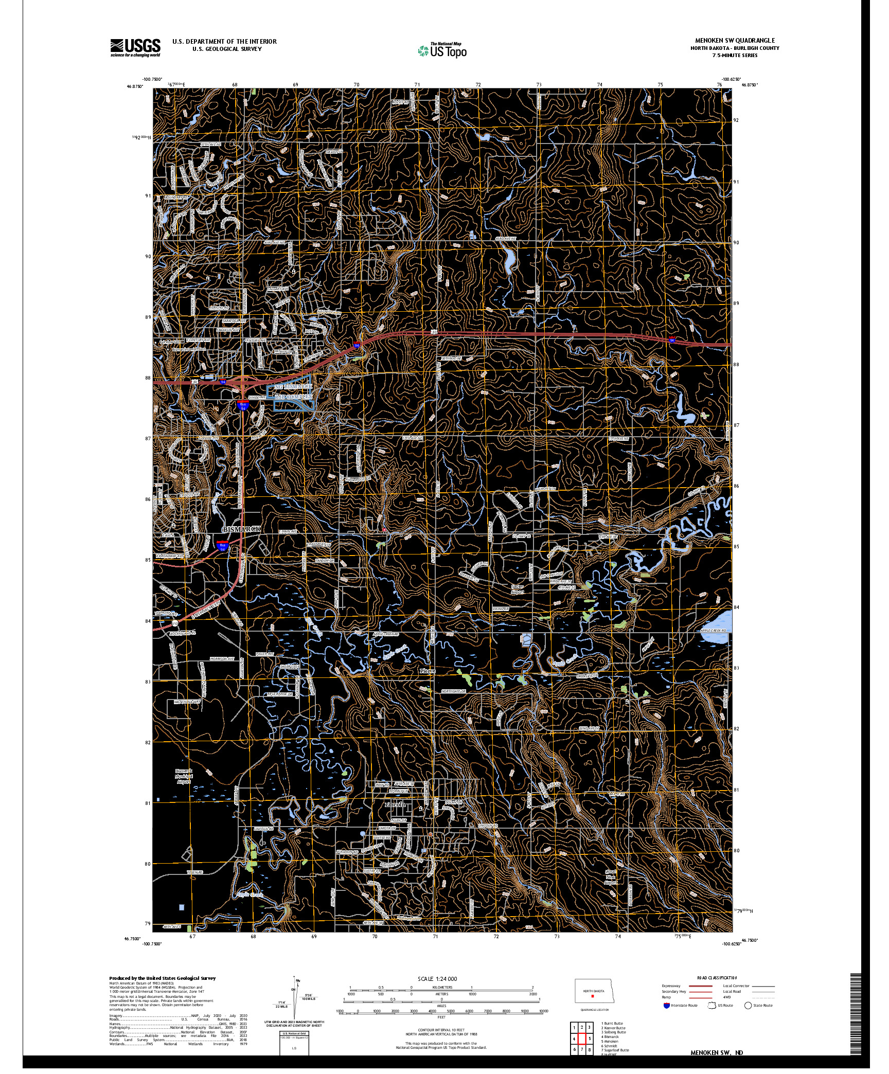 US TOPO 7.5-MINUTE MAP FOR MENOKEN SW, ND