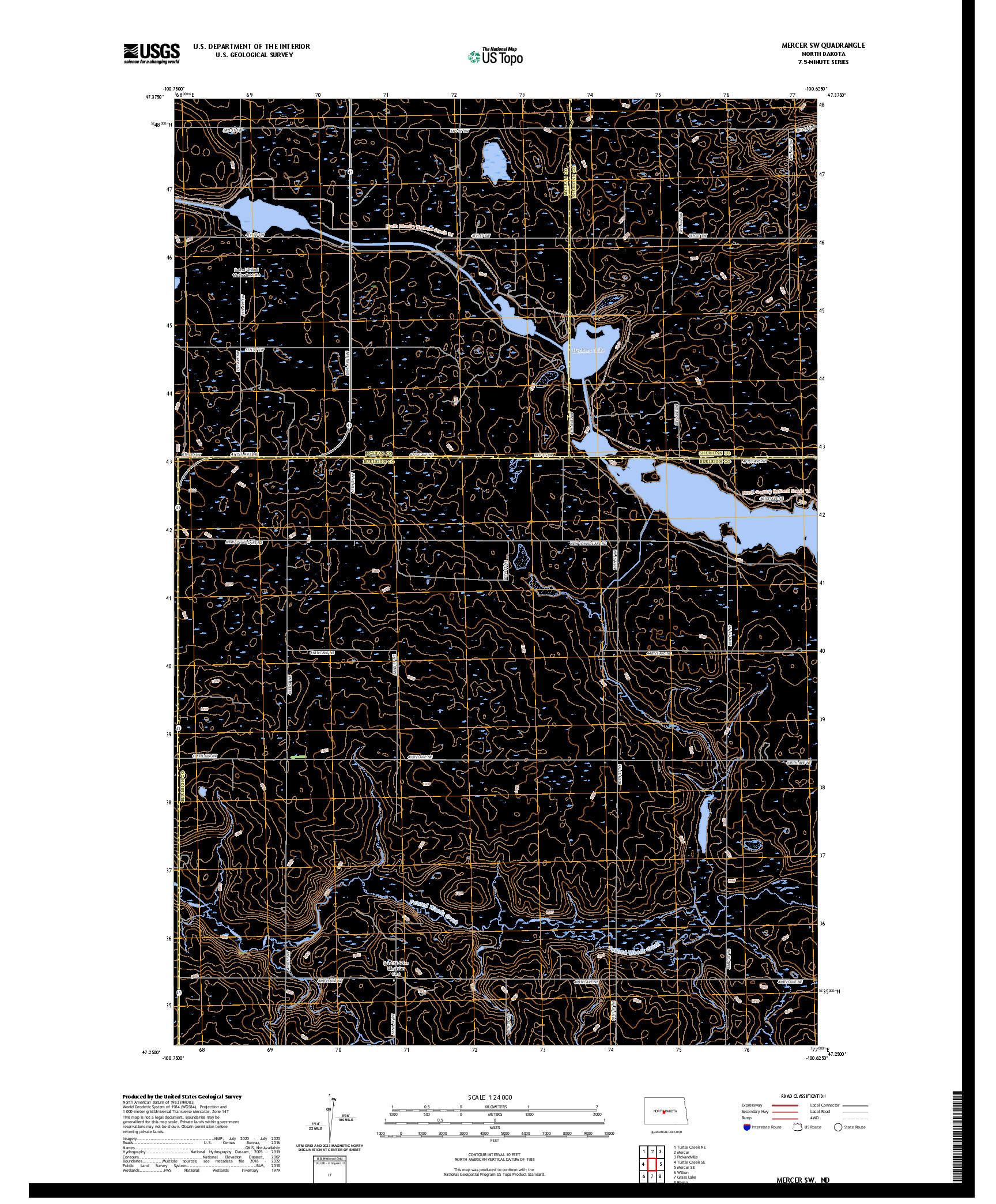 US TOPO 7.5-MINUTE MAP FOR MERCER SW, ND