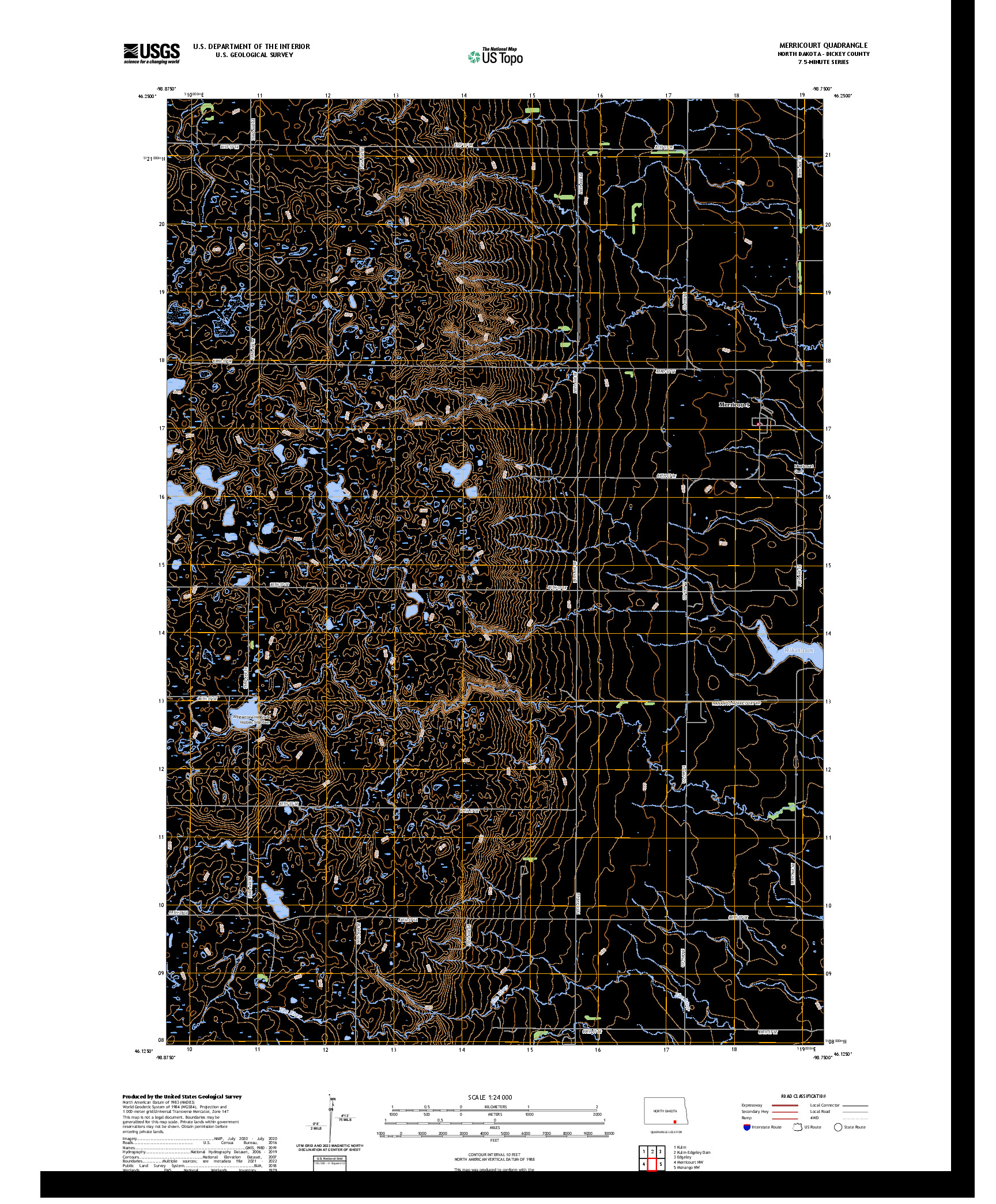 US TOPO 7.5-MINUTE MAP FOR MERRICOURT, ND