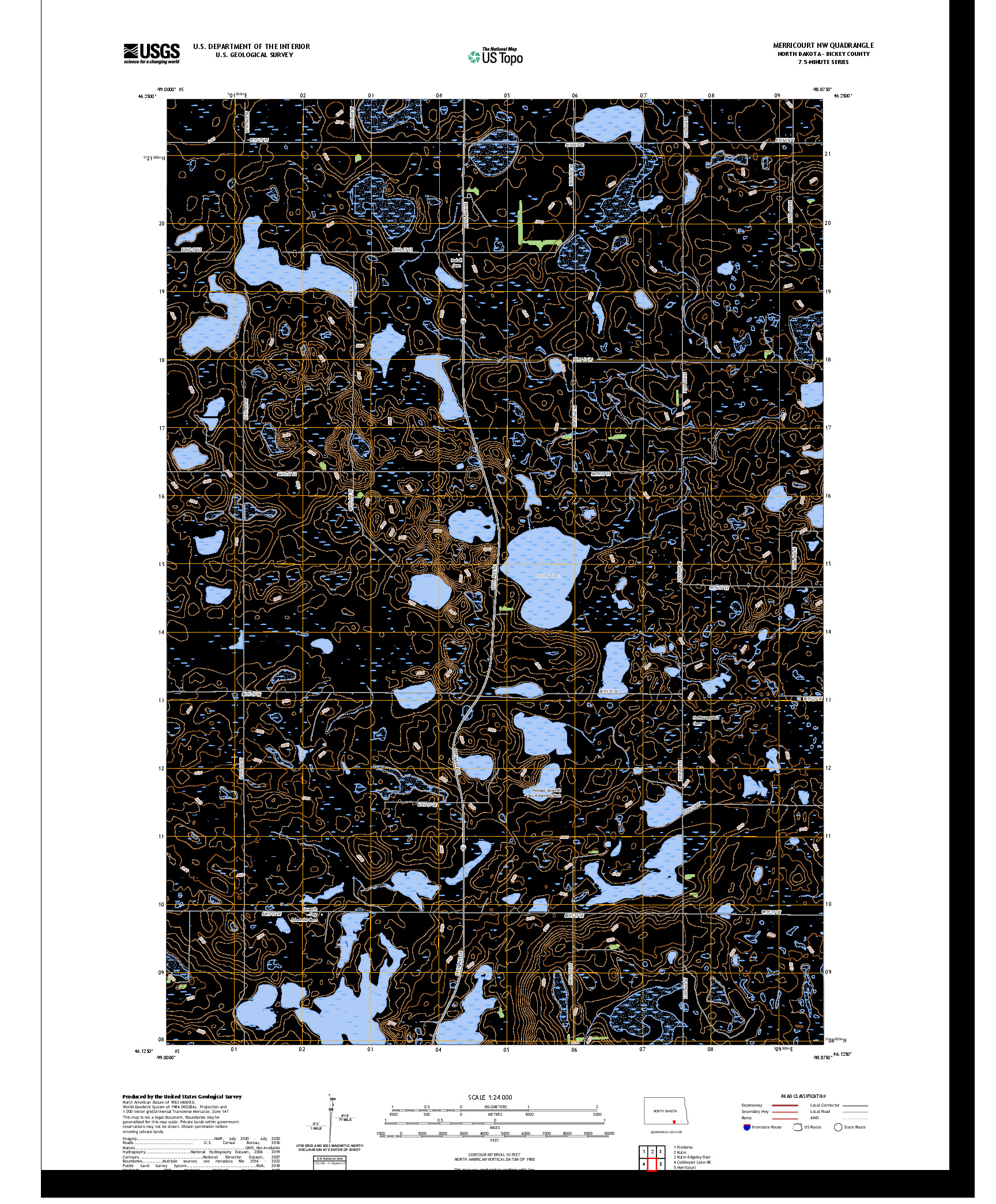 US TOPO 7.5-MINUTE MAP FOR MERRICOURT NW, ND