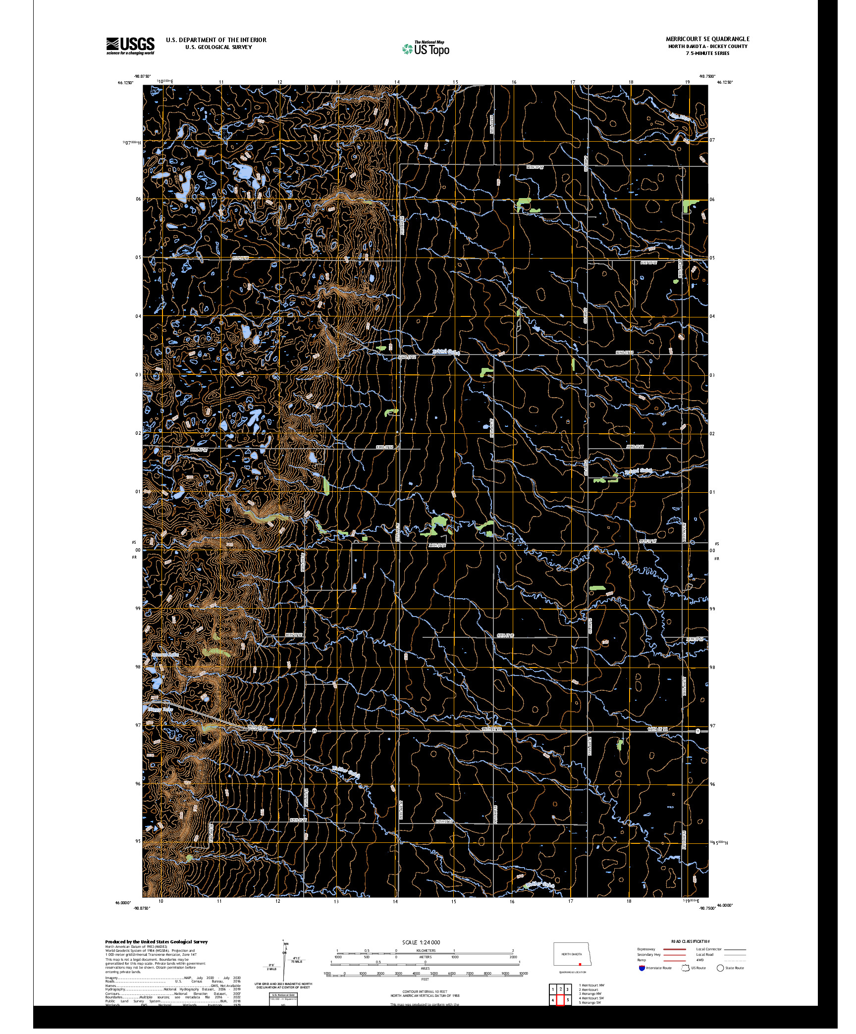 US TOPO 7.5-MINUTE MAP FOR MERRICOURT SE, ND