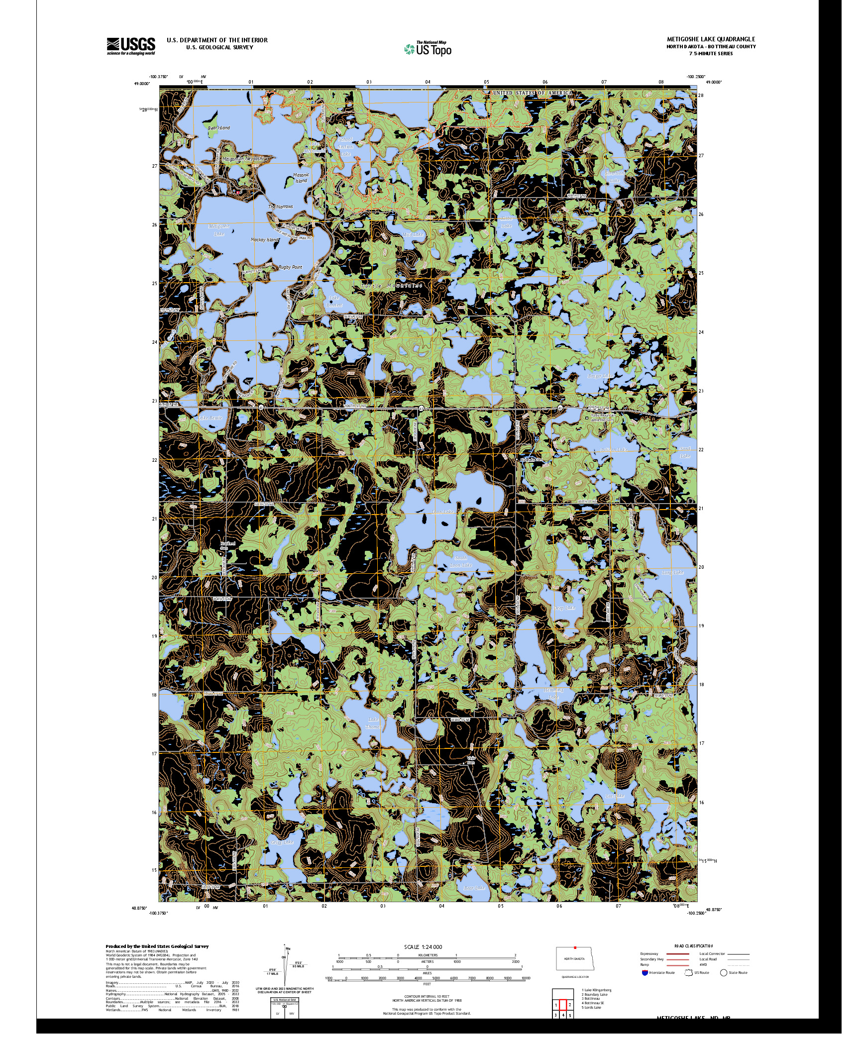 US TOPO 7.5-MINUTE MAP FOR METIGOSHE LAKE, ND,MB