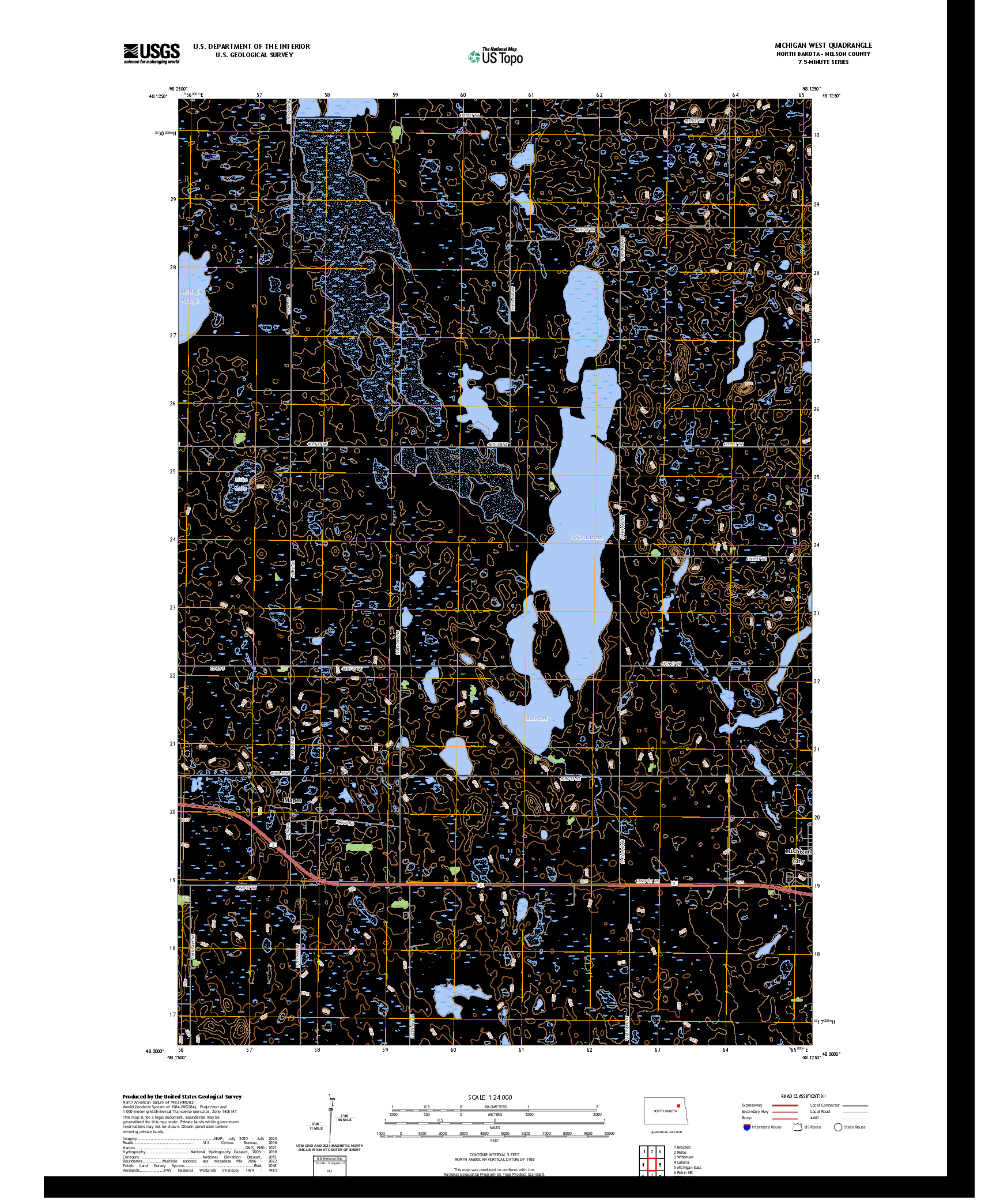 US TOPO 7.5-MINUTE MAP FOR MICHIGAN WEST, ND