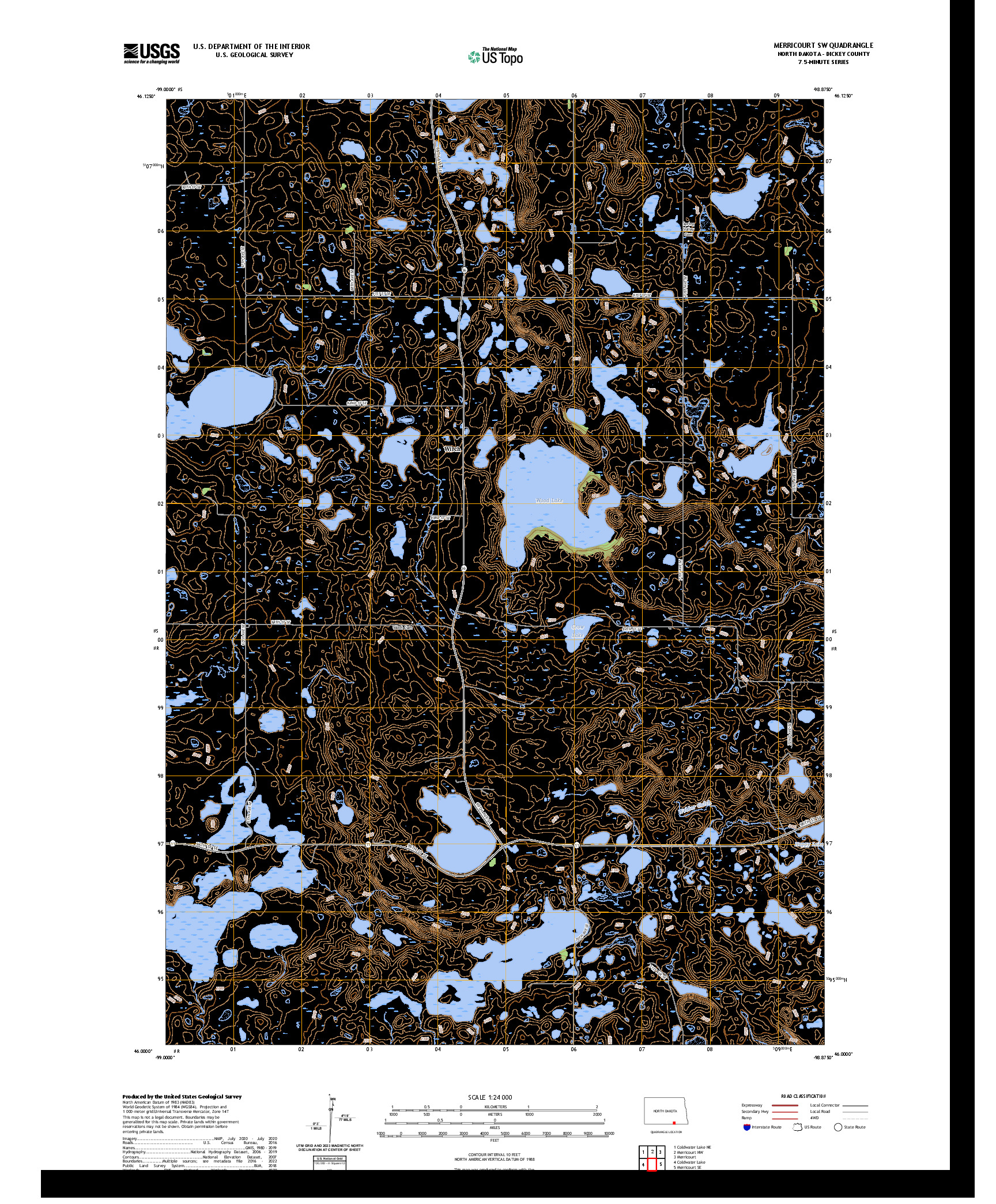US TOPO 7.5-MINUTE MAP FOR MERRICOURT SW, ND