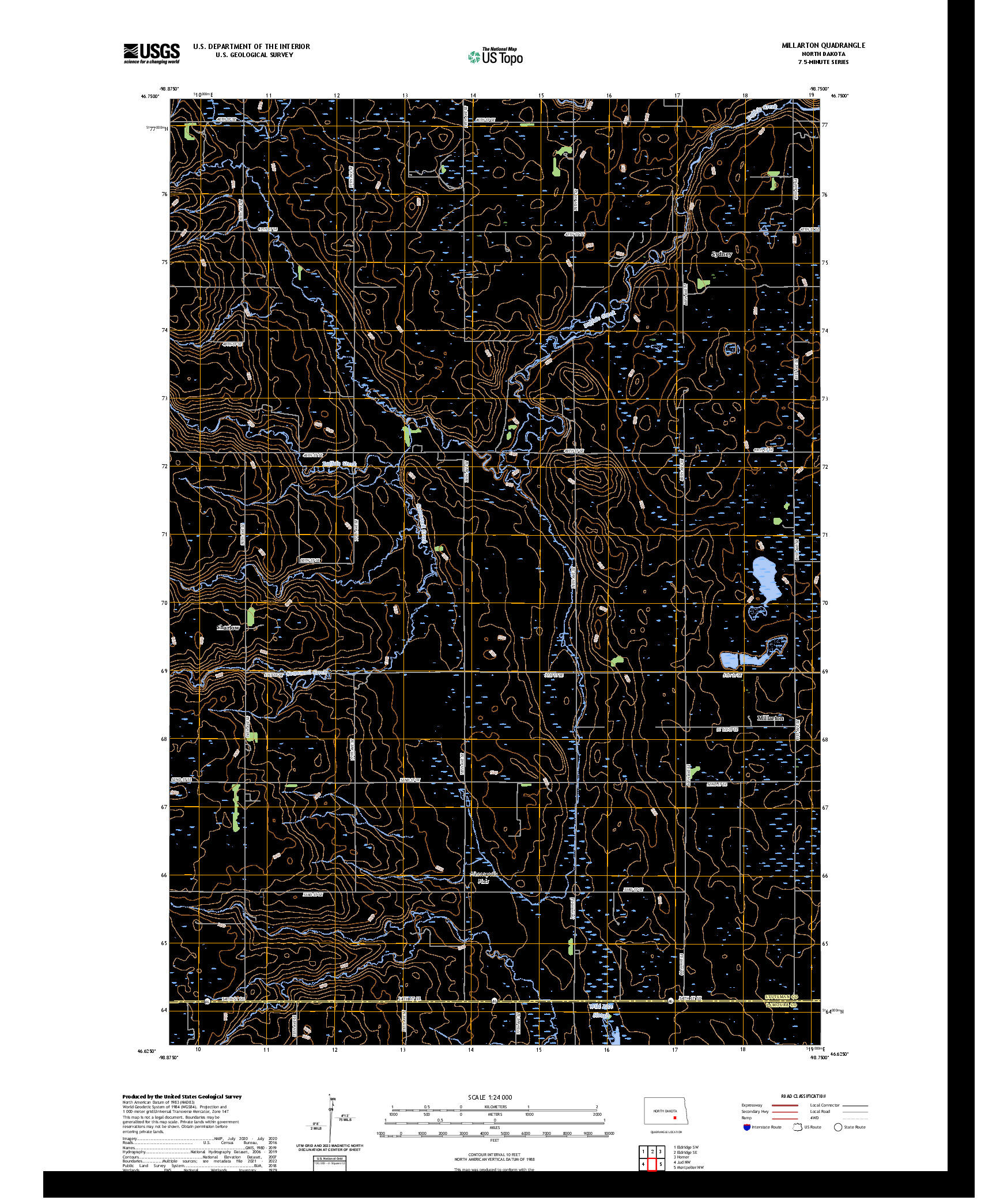 US TOPO 7.5-MINUTE MAP FOR MILLARTON, ND