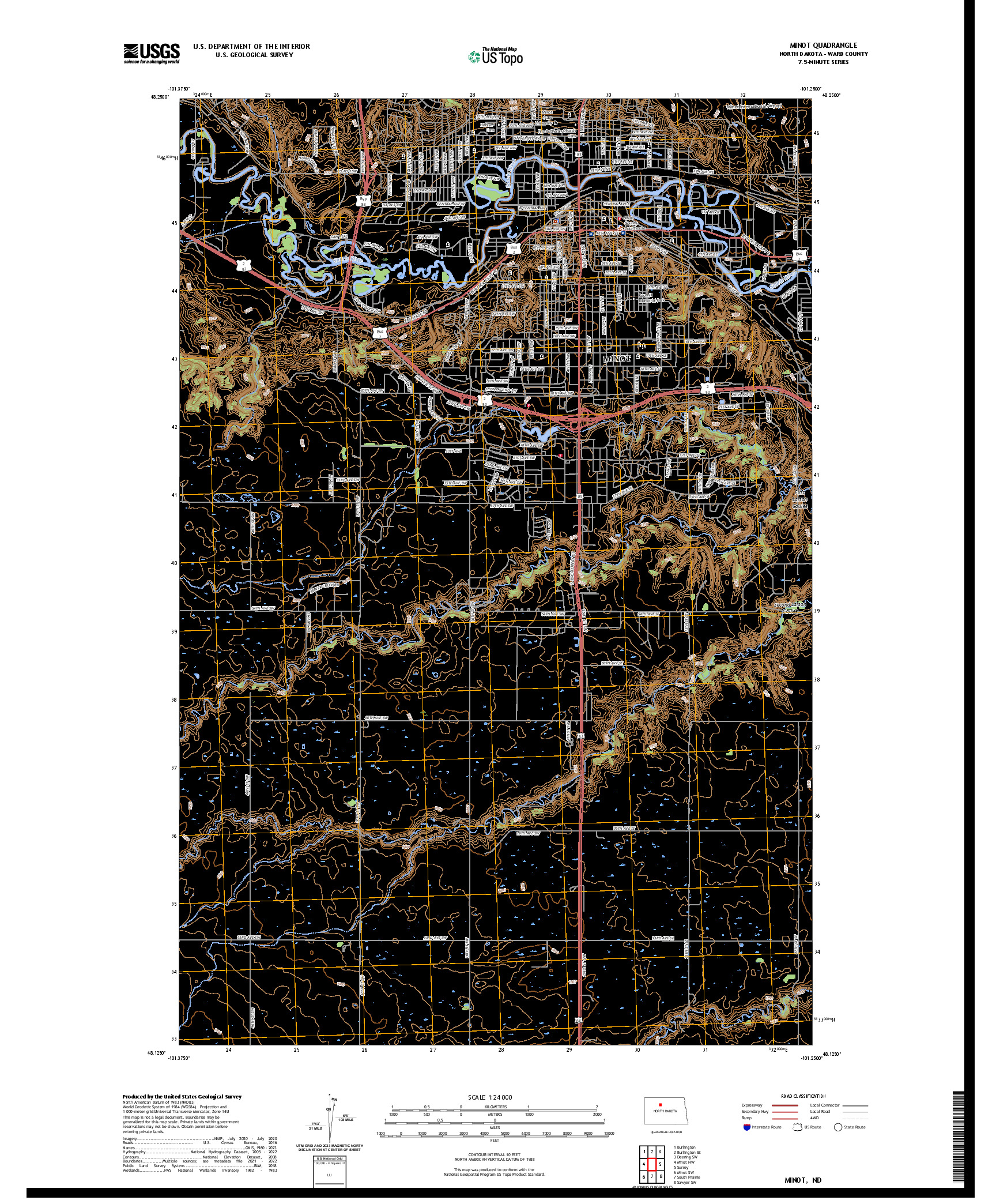 US TOPO 7.5-MINUTE MAP FOR MINOT, ND
