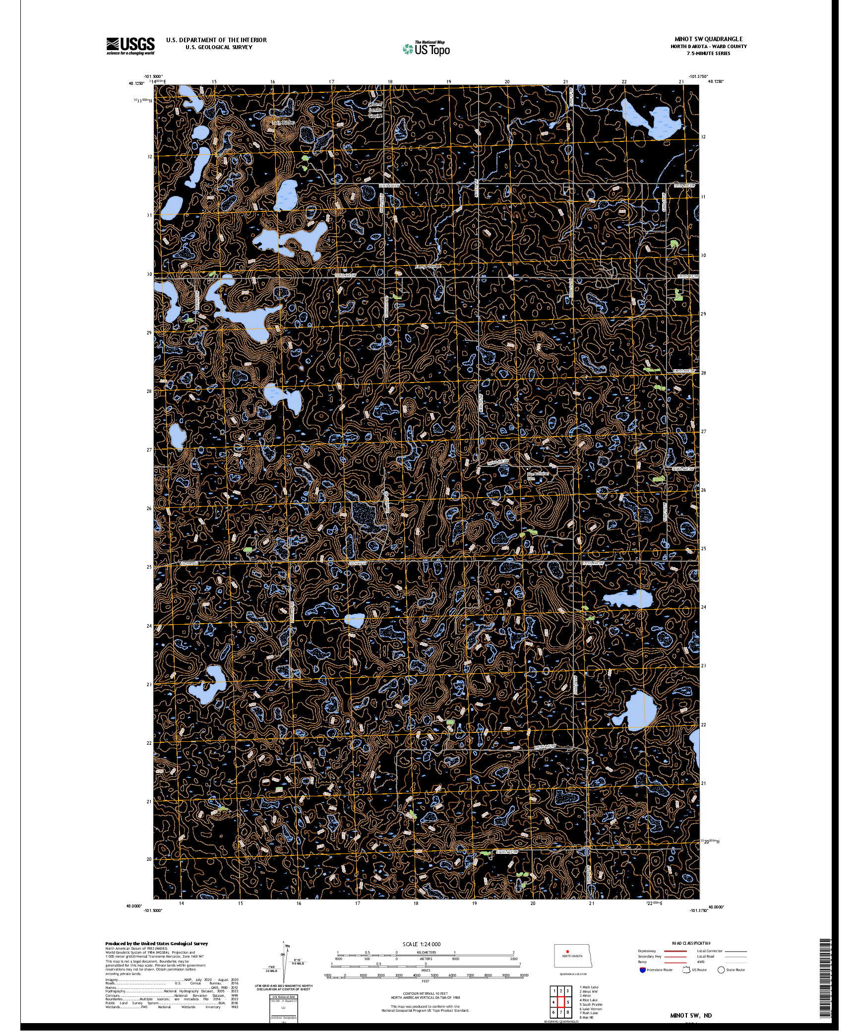 US TOPO 7.5-MINUTE MAP FOR MINOT SW, ND