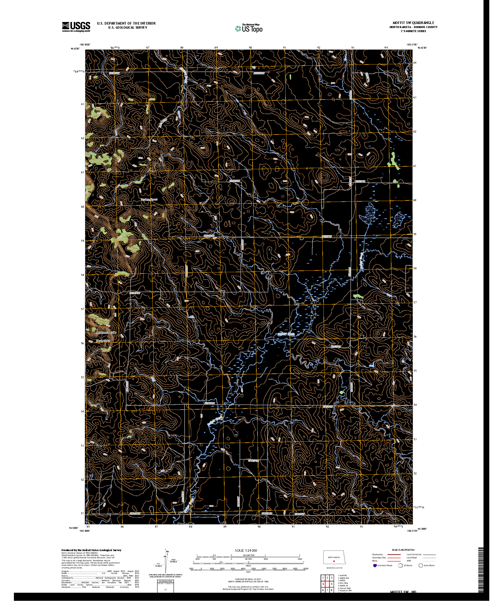 US TOPO 7.5-MINUTE MAP FOR MOFFIT SW, ND