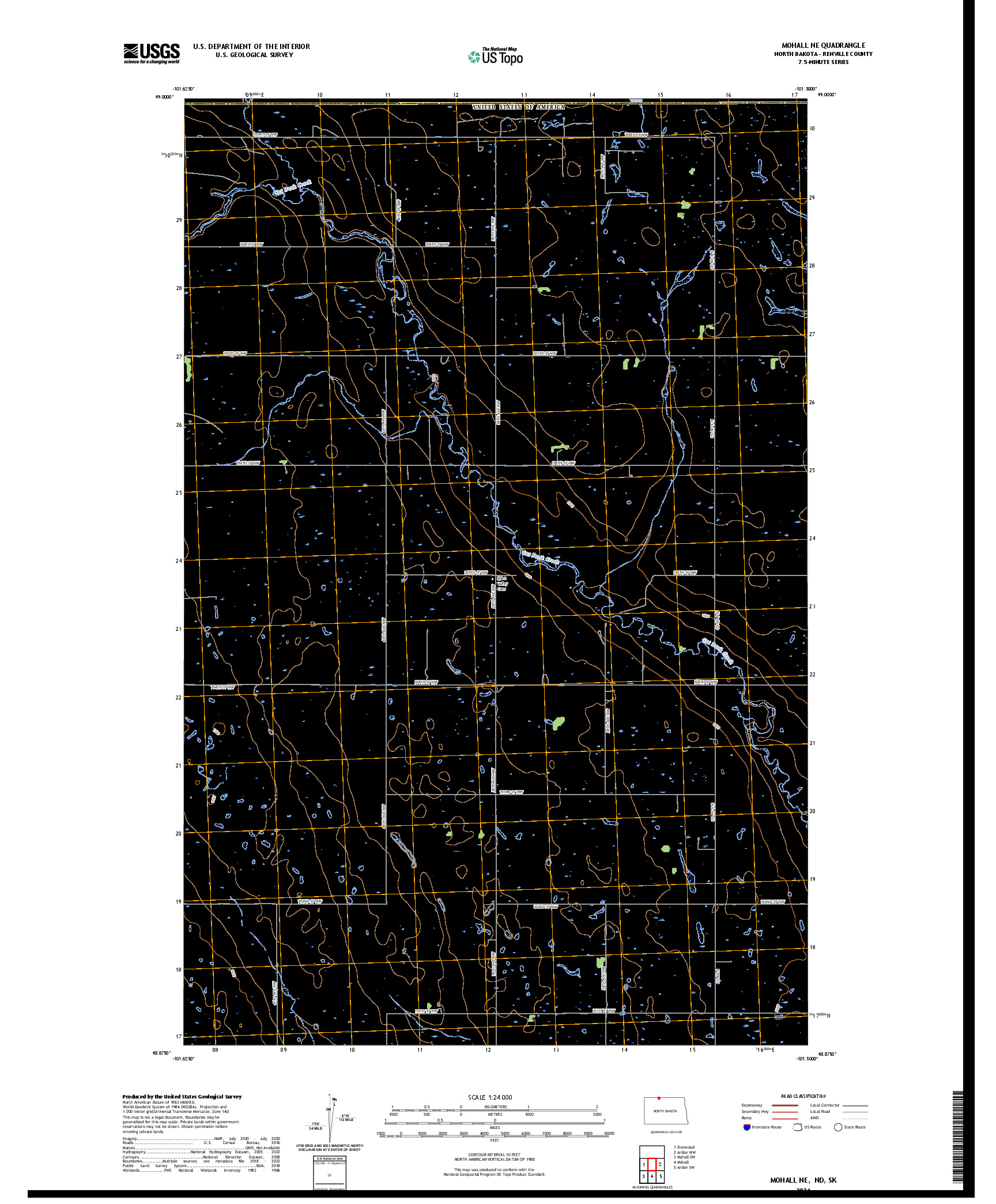 US TOPO 7.5-MINUTE MAP FOR MOHALL NE, ND,SK