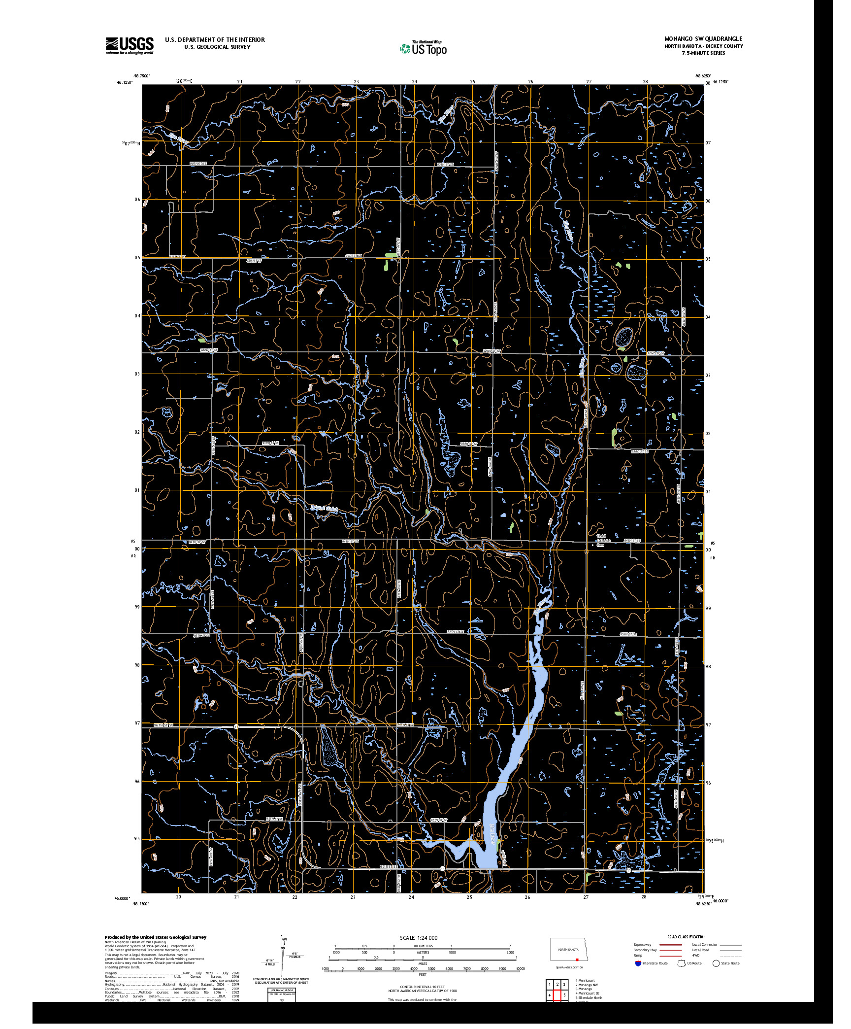 US TOPO 7.5-MINUTE MAP FOR MONANGO SW, ND