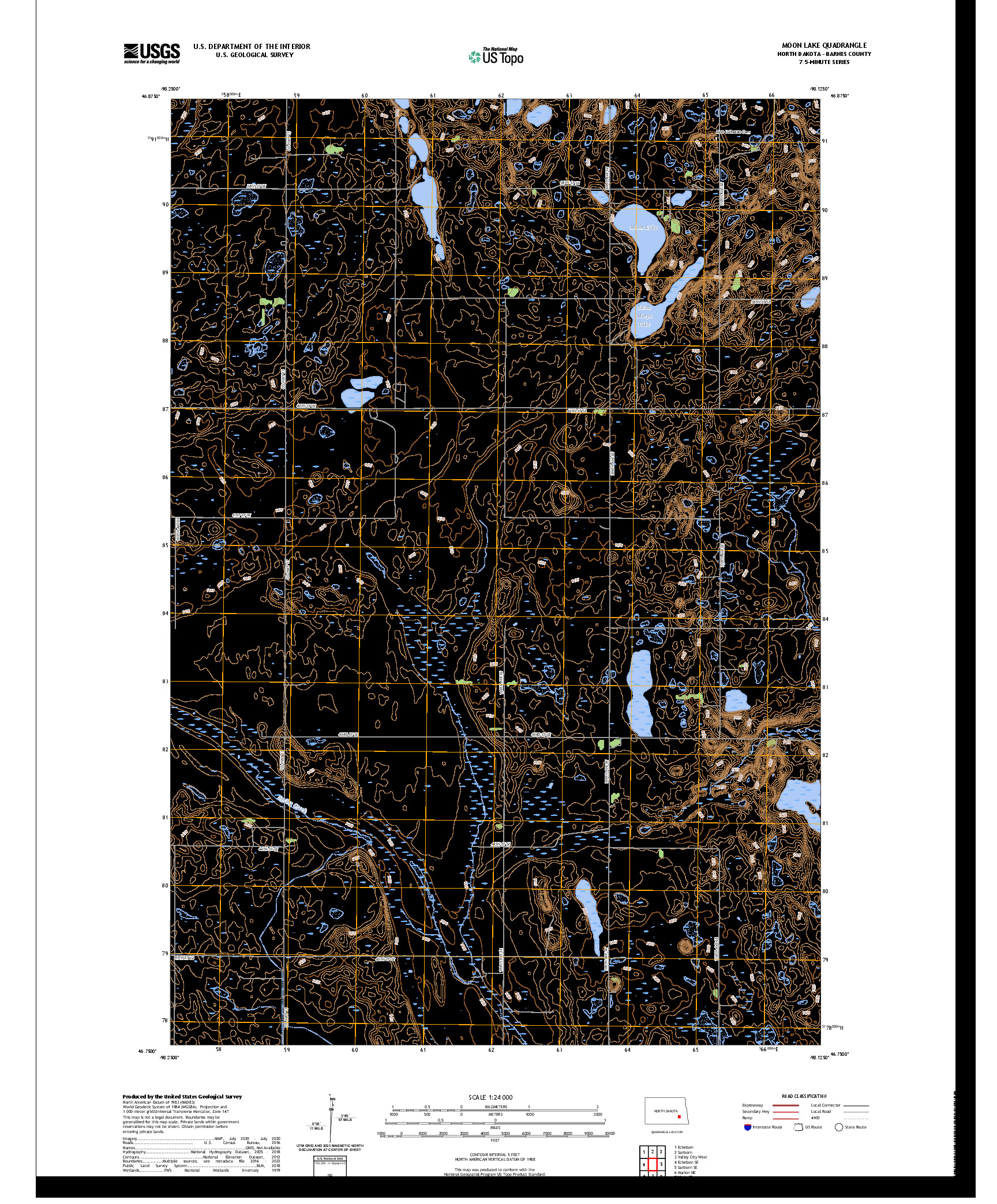 US TOPO 7.5-MINUTE MAP FOR MOON LAKE, ND