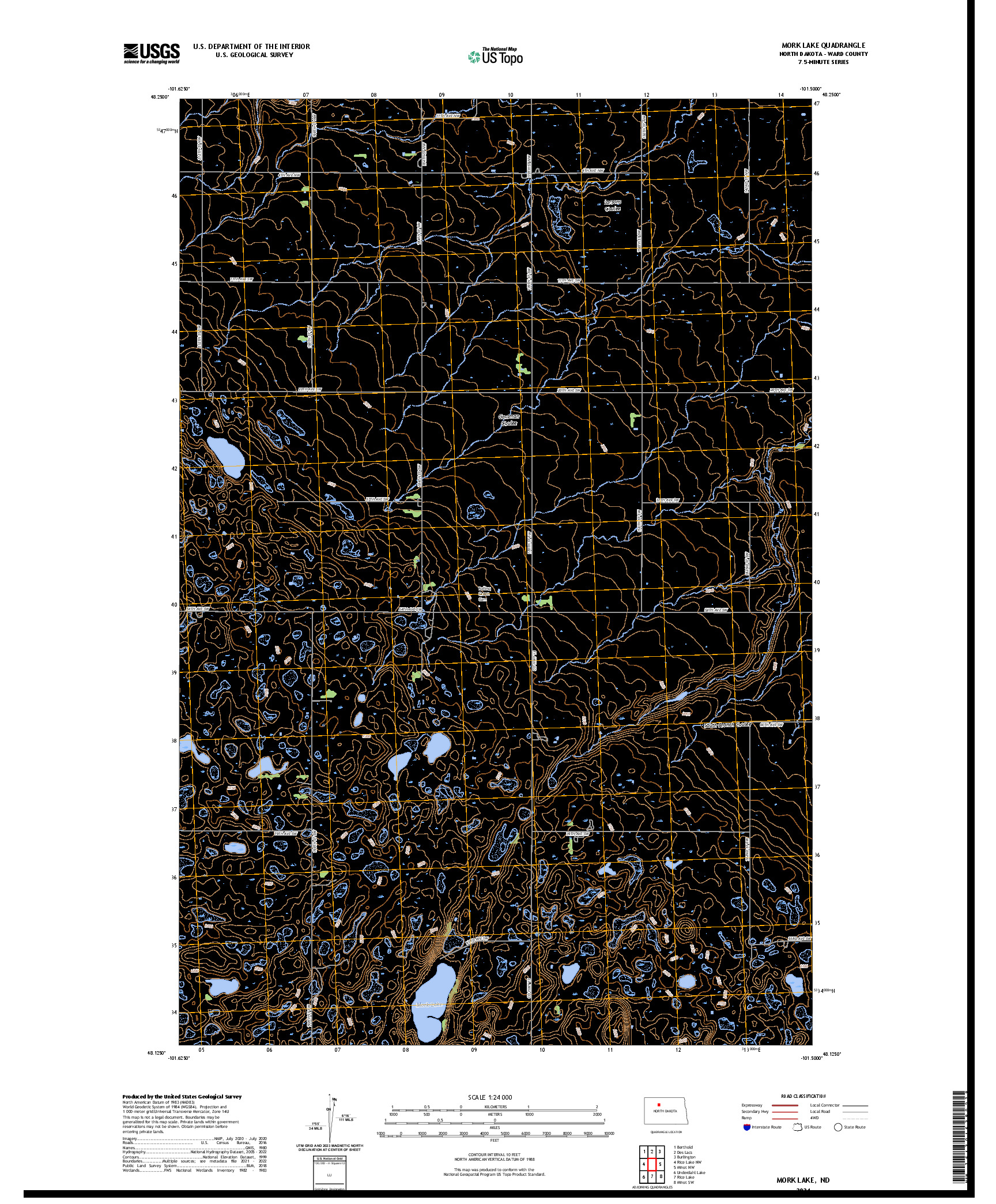 US TOPO 7.5-MINUTE MAP FOR MORK LAKE, ND