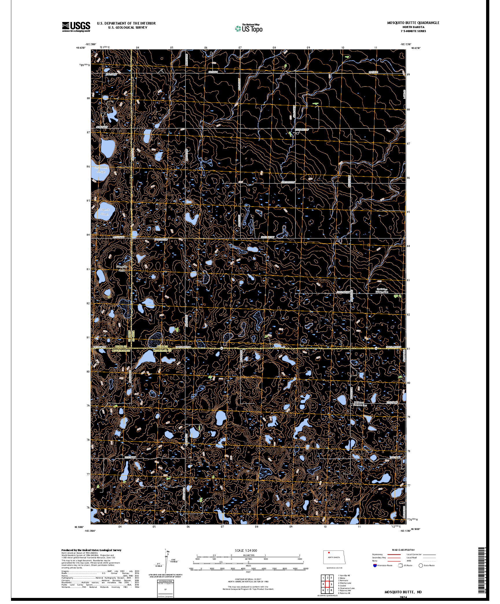 US TOPO 7.5-MINUTE MAP FOR MOSQUITO BUTTE, ND