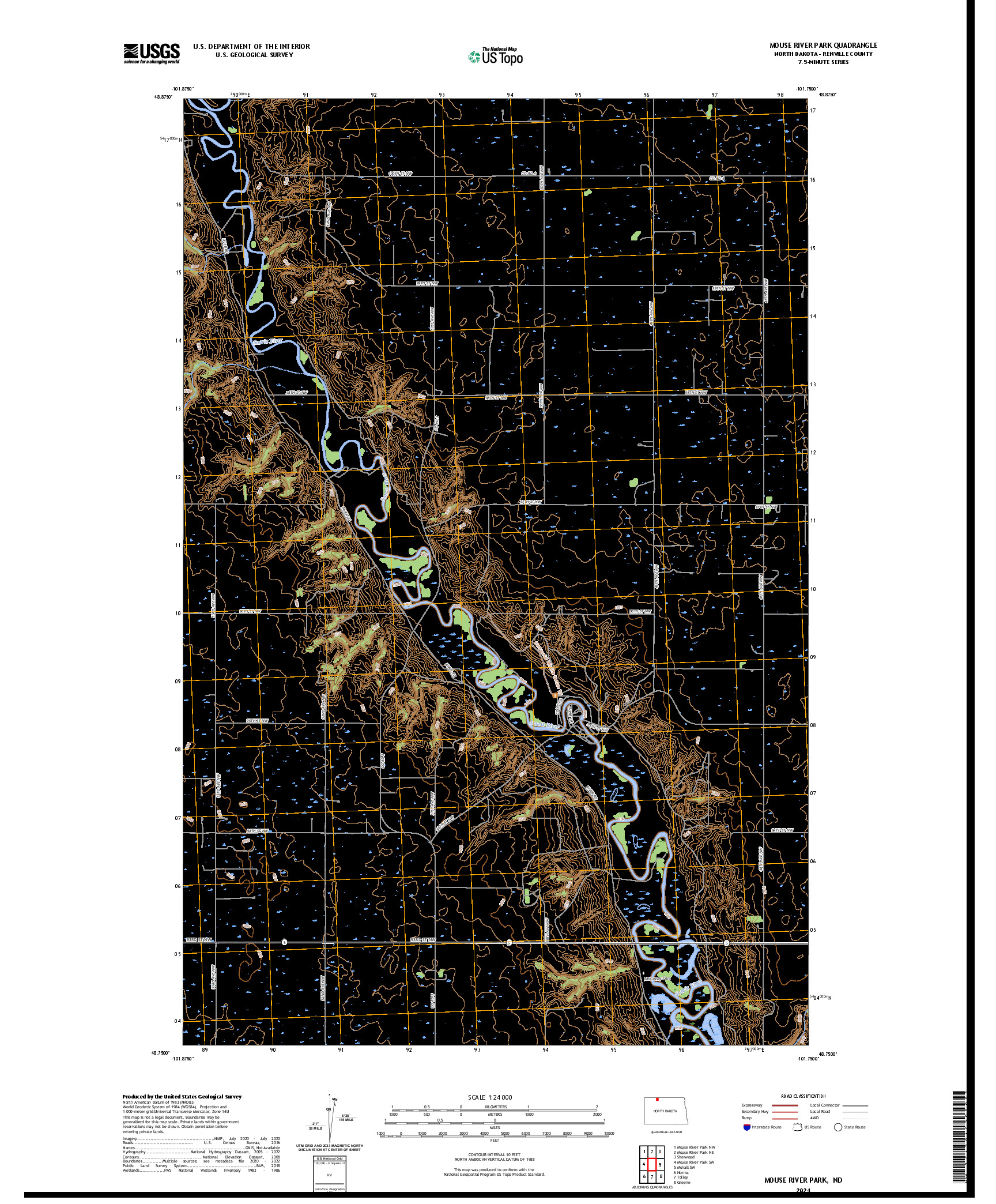 US TOPO 7.5-MINUTE MAP FOR MOUSE RIVER PARK, ND