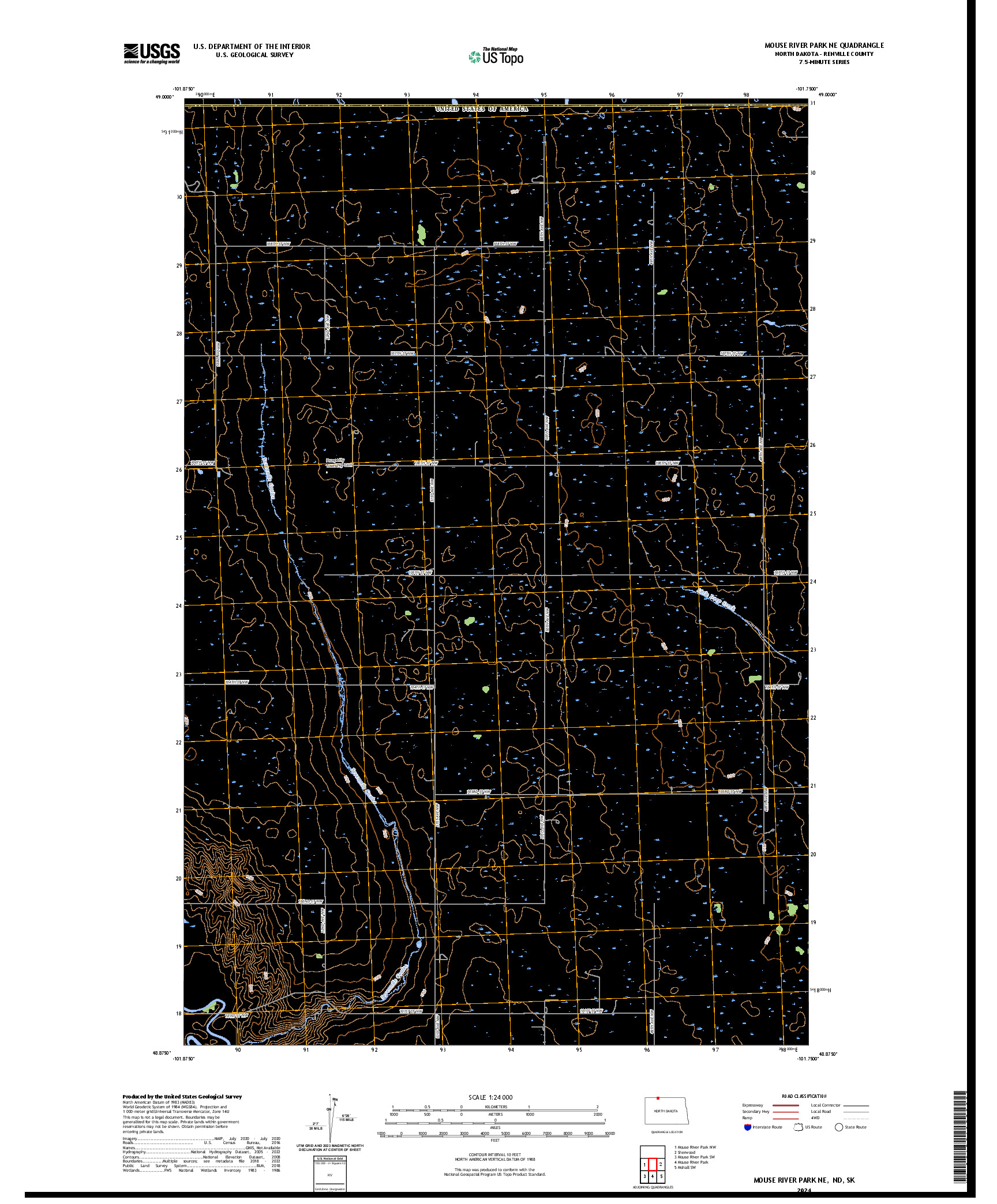 US TOPO 7.5-MINUTE MAP FOR MOUSE RIVER PARK NE, ND,SK