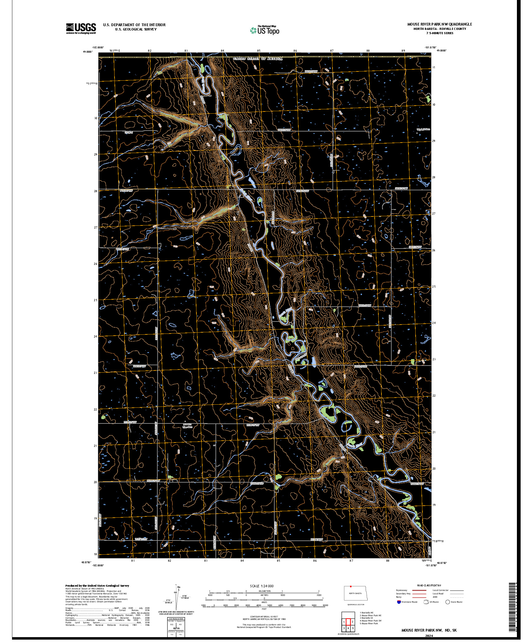 US TOPO 7.5-MINUTE MAP FOR MOUSE RIVER PARK NW, ND,SK