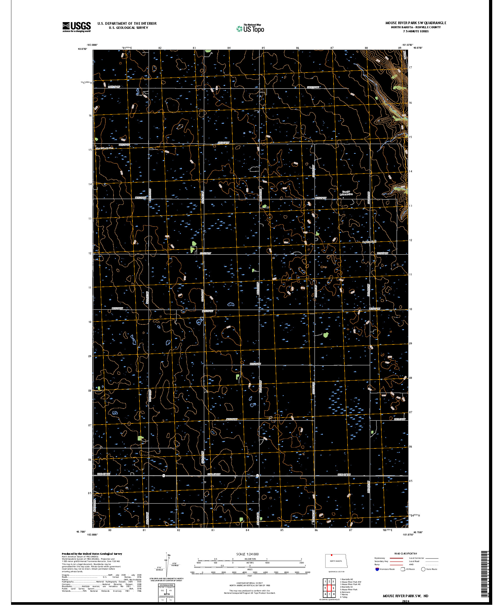 US TOPO 7.5-MINUTE MAP FOR MOUSE RIVER PARK SW, ND