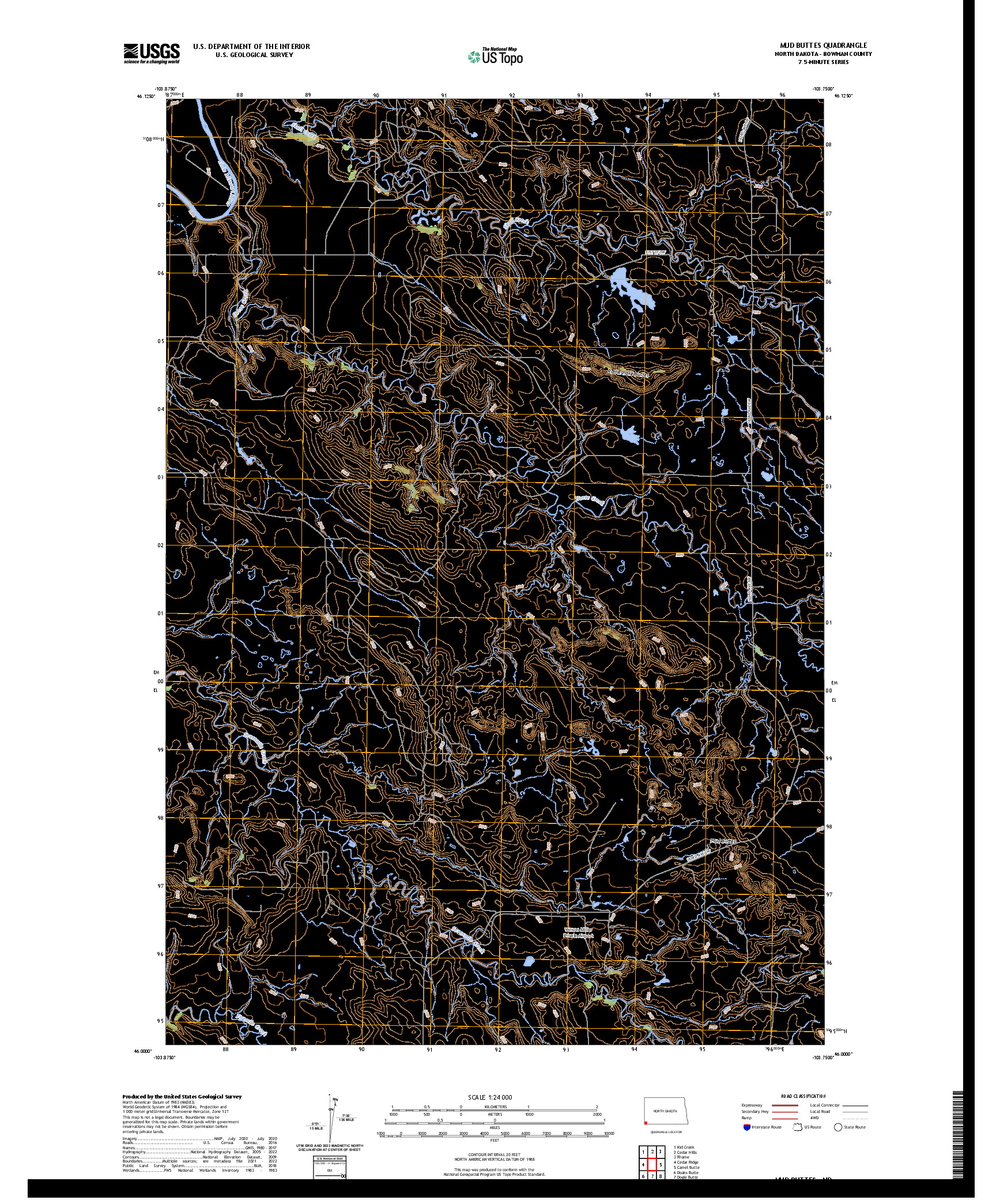 US TOPO 7.5-MINUTE MAP FOR MUD BUTTES, ND