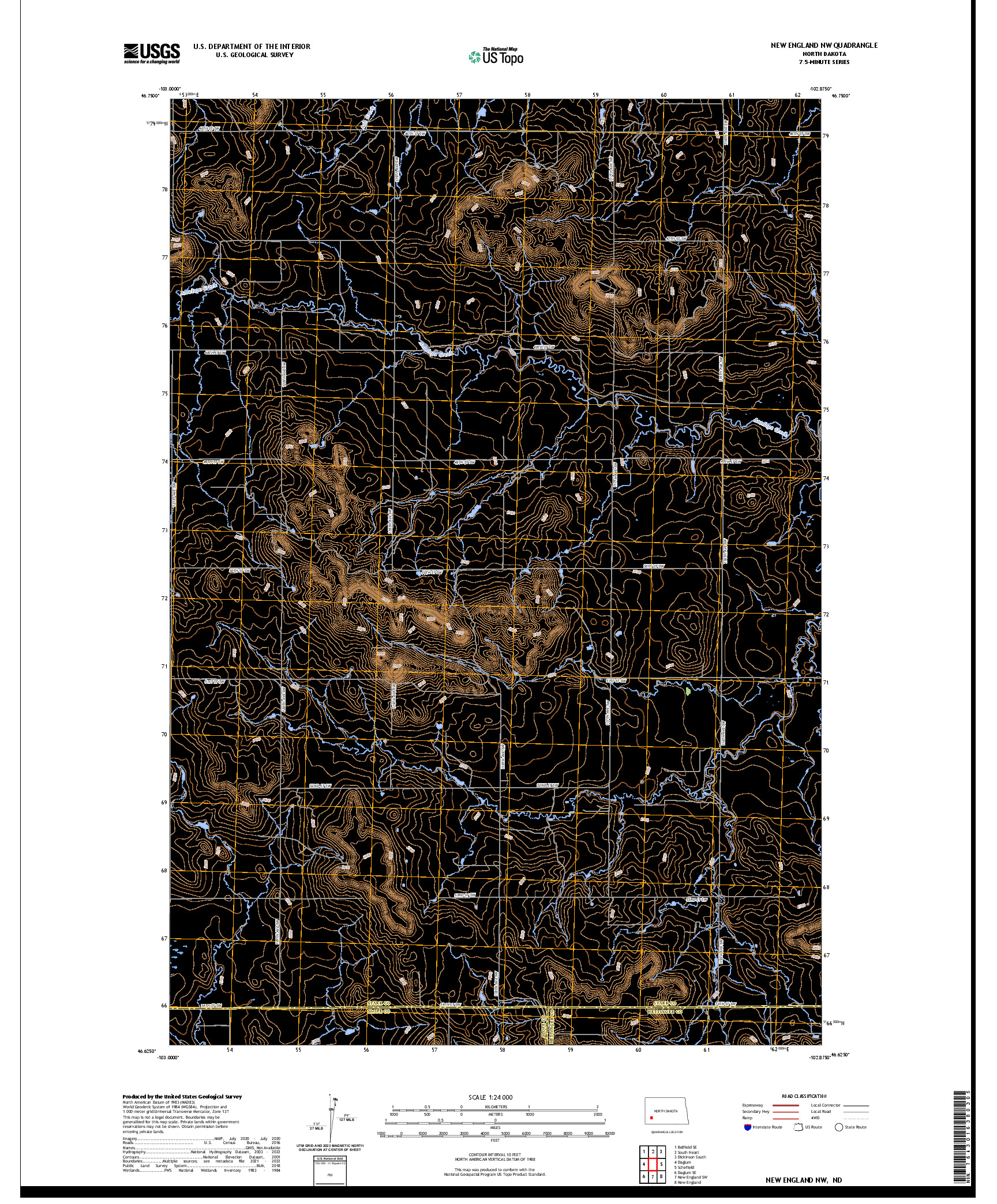 US TOPO 7.5-MINUTE MAP FOR NEW ENGLAND NW, ND