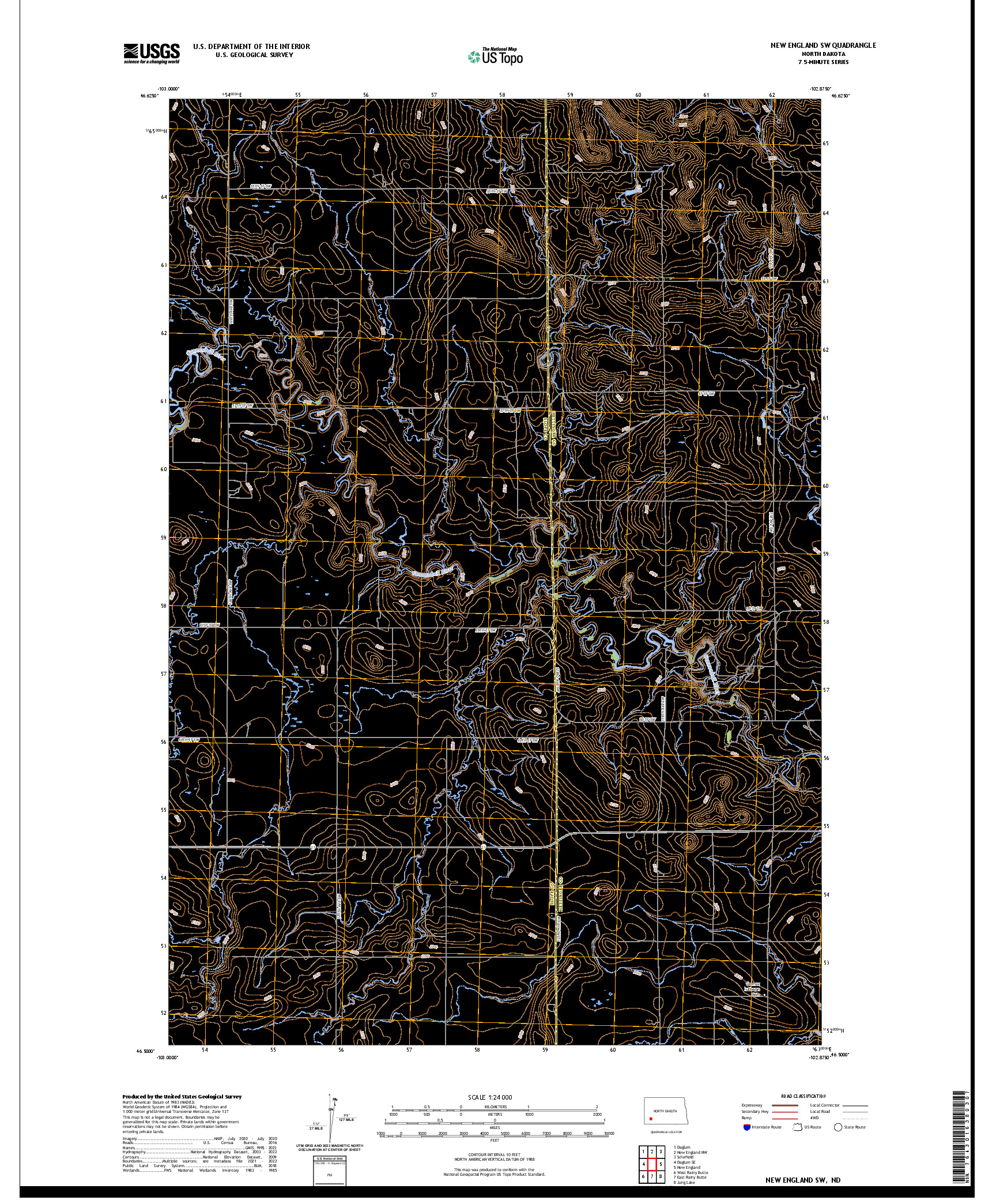US TOPO 7.5-MINUTE MAP FOR NEW ENGLAND SW, ND