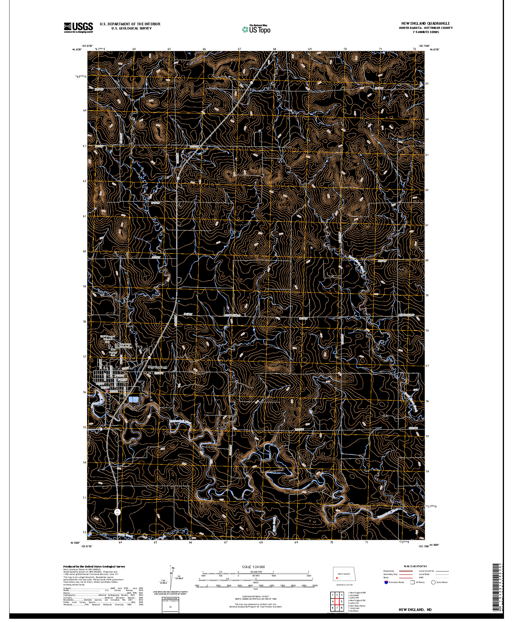 US TOPO 7.5-MINUTE MAP FOR NEW ENGLAND, ND
