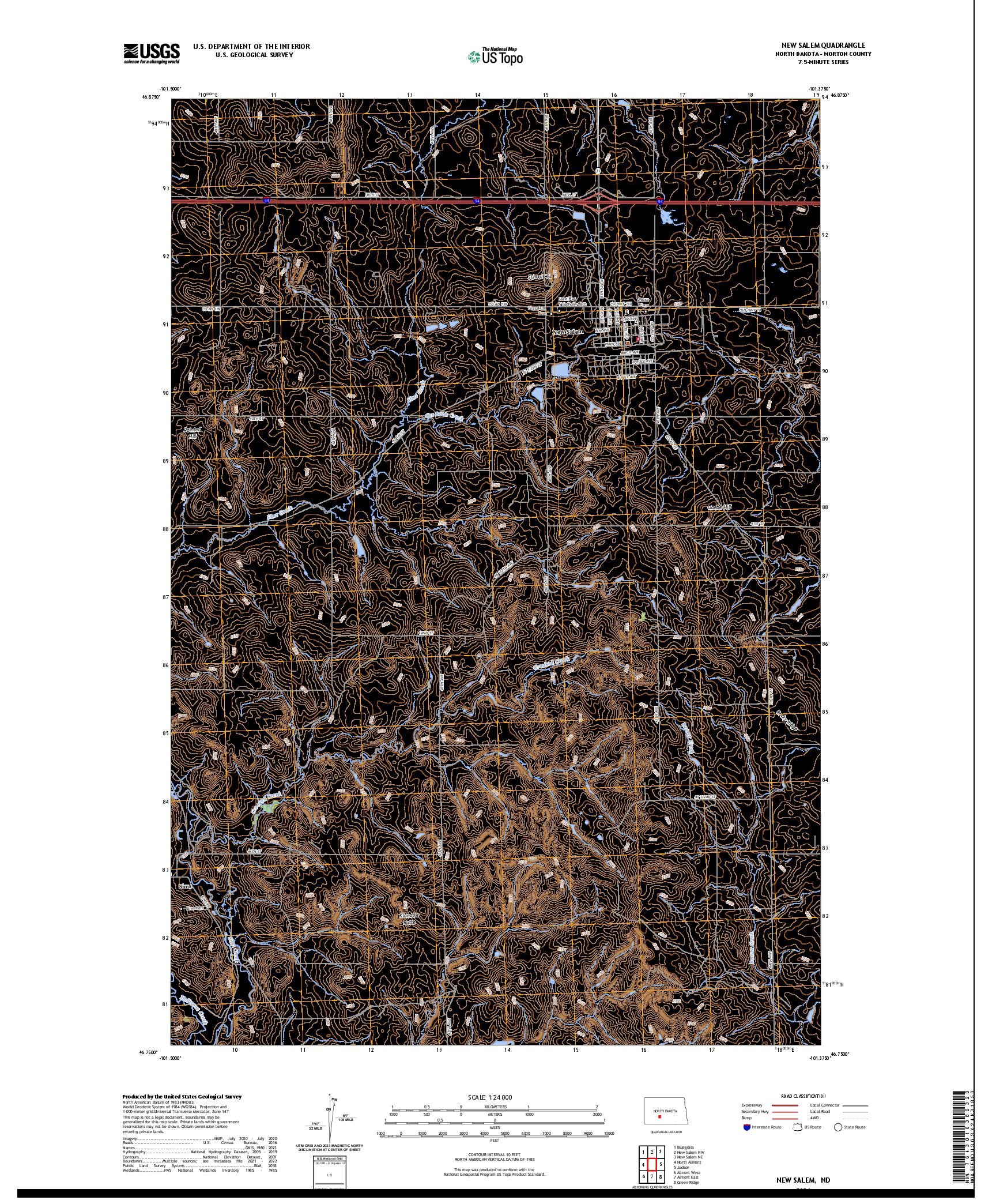 US TOPO 7.5-MINUTE MAP FOR NEW SALEM, ND