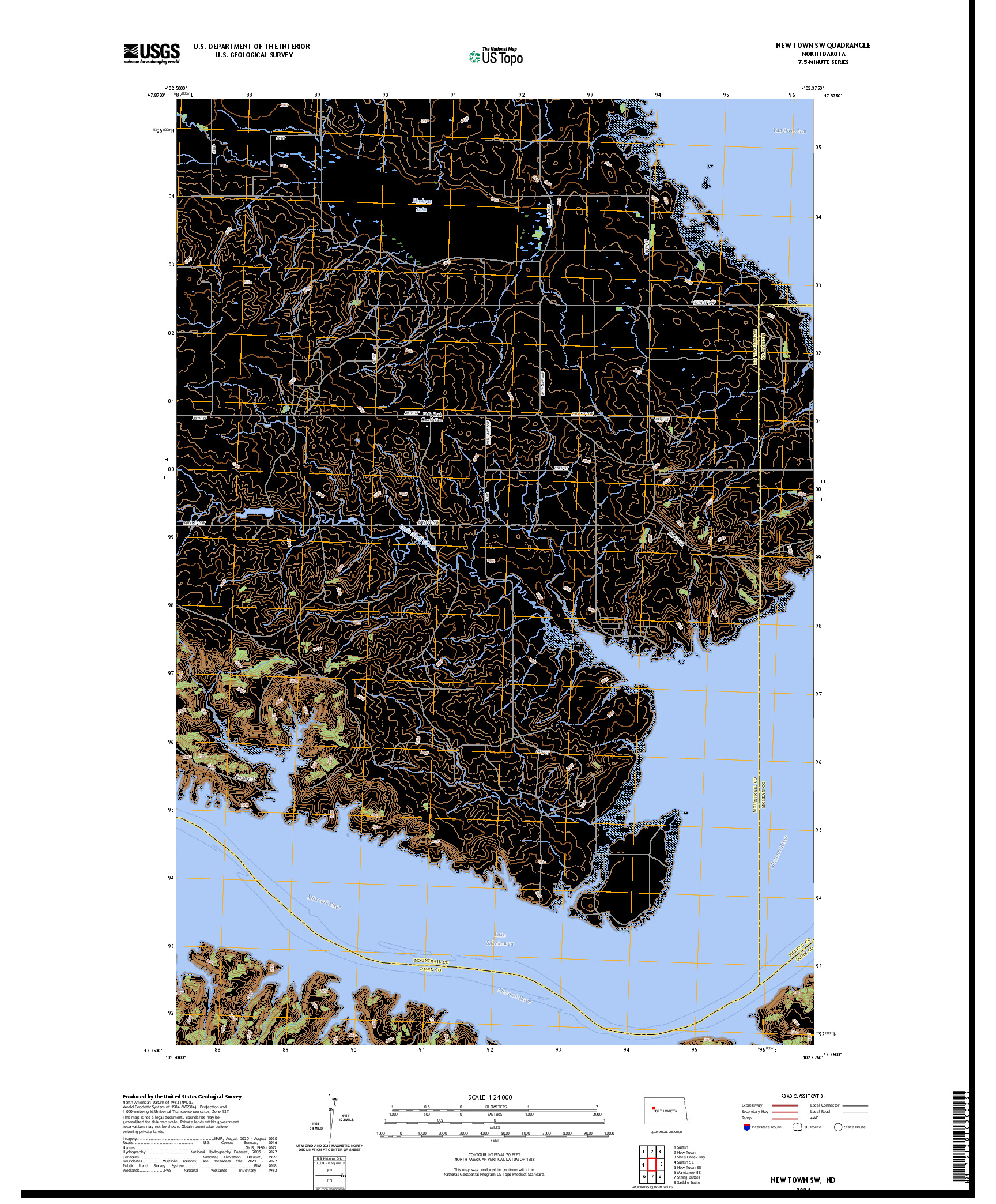 US TOPO 7.5-MINUTE MAP FOR NEW TOWN SW, ND
