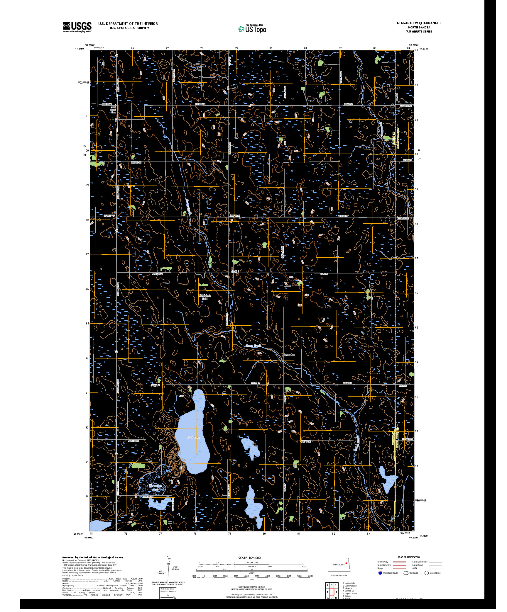 US TOPO 7.5-MINUTE MAP FOR NIAGARA SW, ND