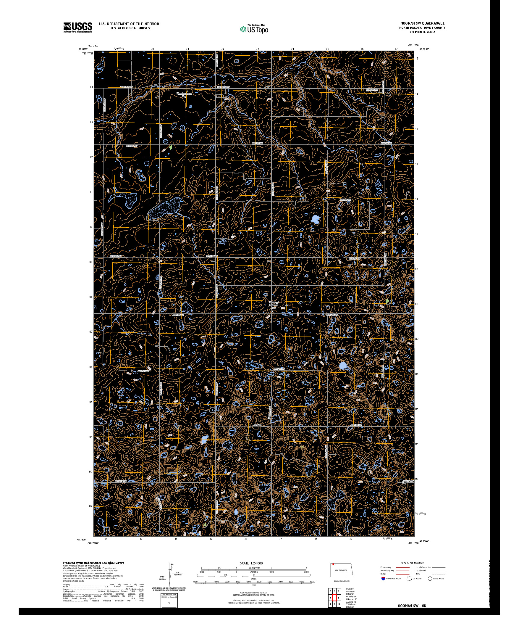 US TOPO 7.5-MINUTE MAP FOR NOONAN SW, ND