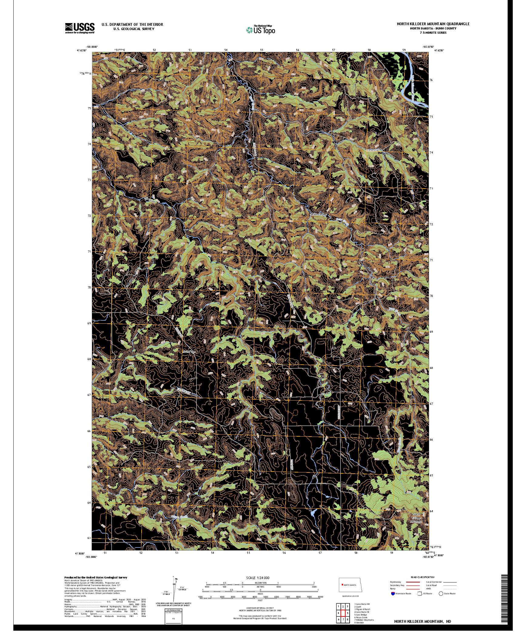 US TOPO 7.5-MINUTE MAP FOR NORTH KILLDEER MOUNTAIN, ND