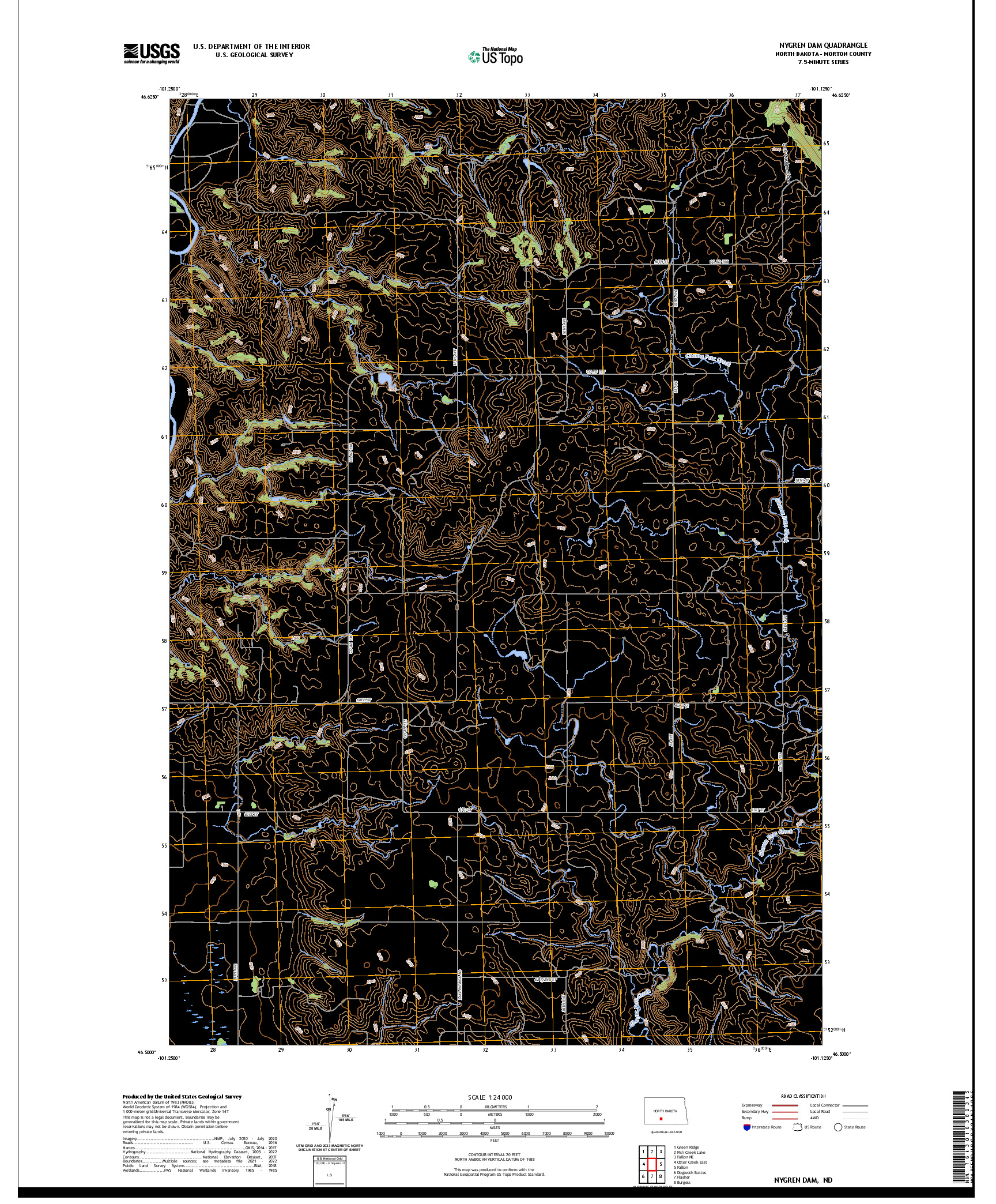 US TOPO 7.5-MINUTE MAP FOR NYGREN DAM, ND