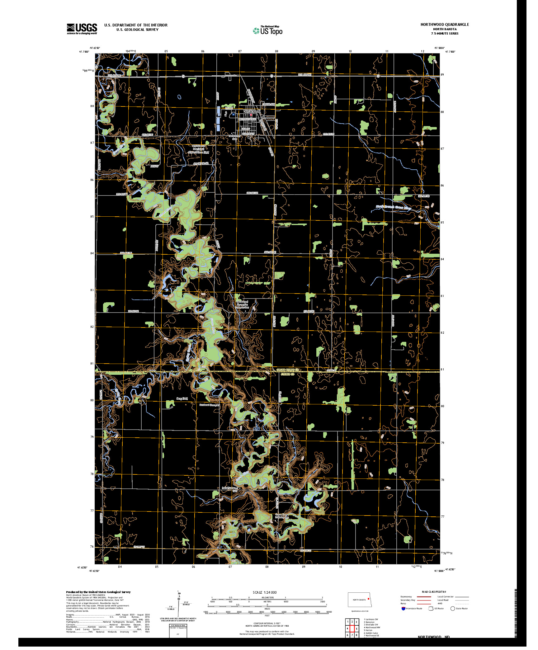 US TOPO 7.5-MINUTE MAP FOR NORTHWOOD, ND