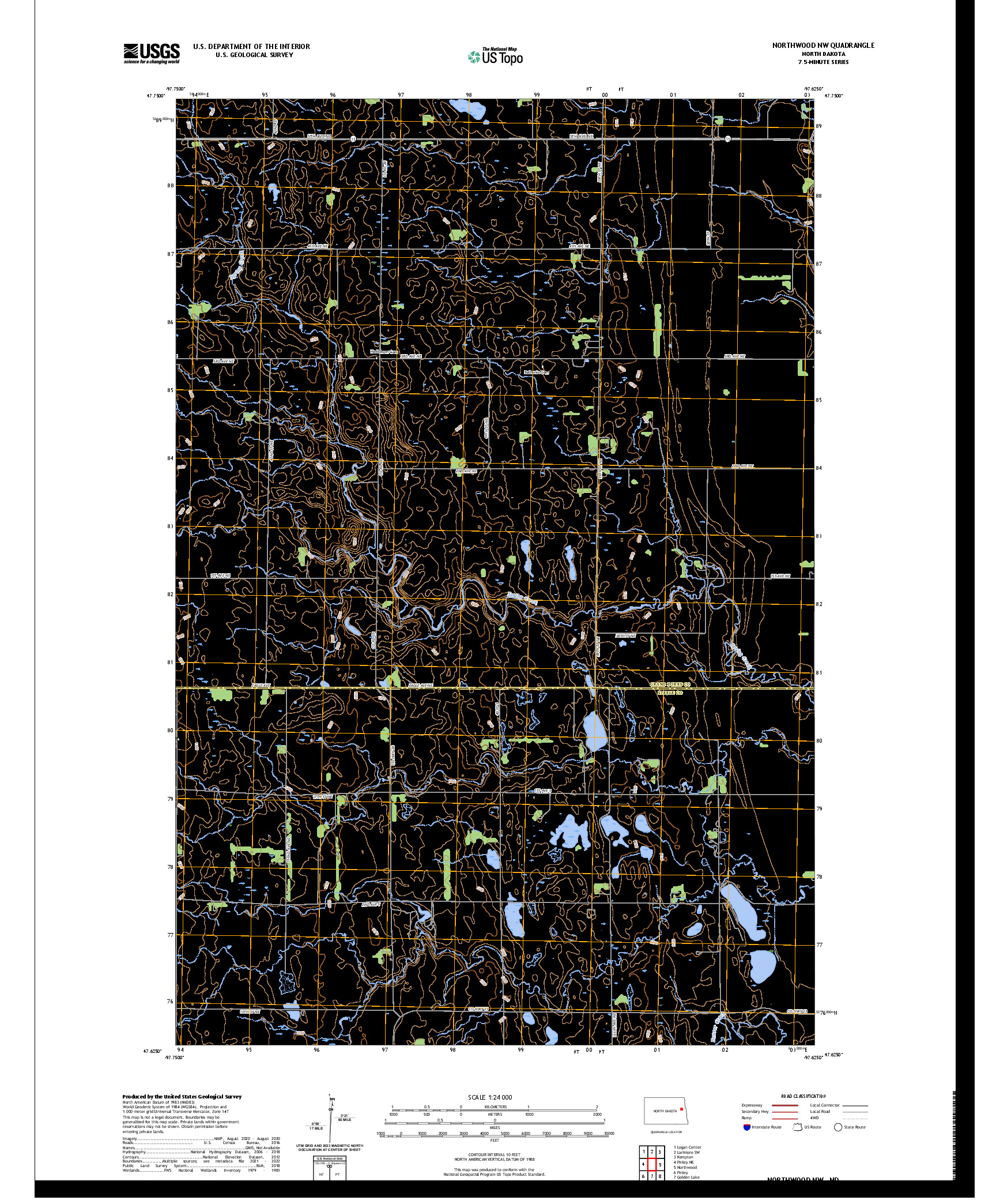 US TOPO 7.5-MINUTE MAP FOR NORTHWOOD NW, ND