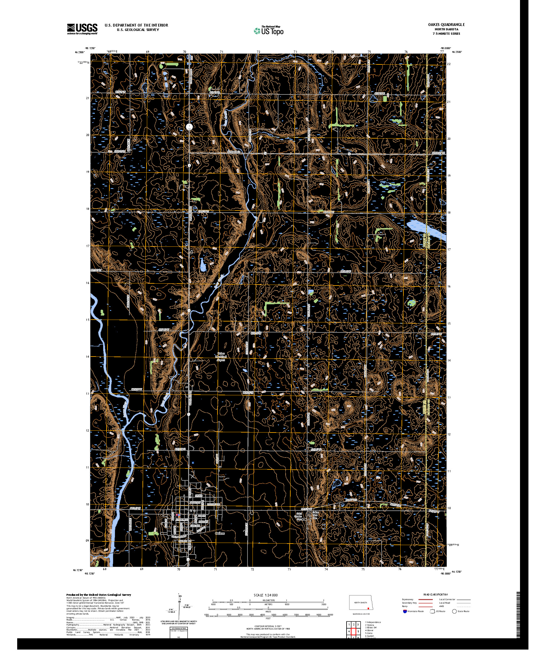US TOPO 7.5-MINUTE MAP FOR OAKES, ND