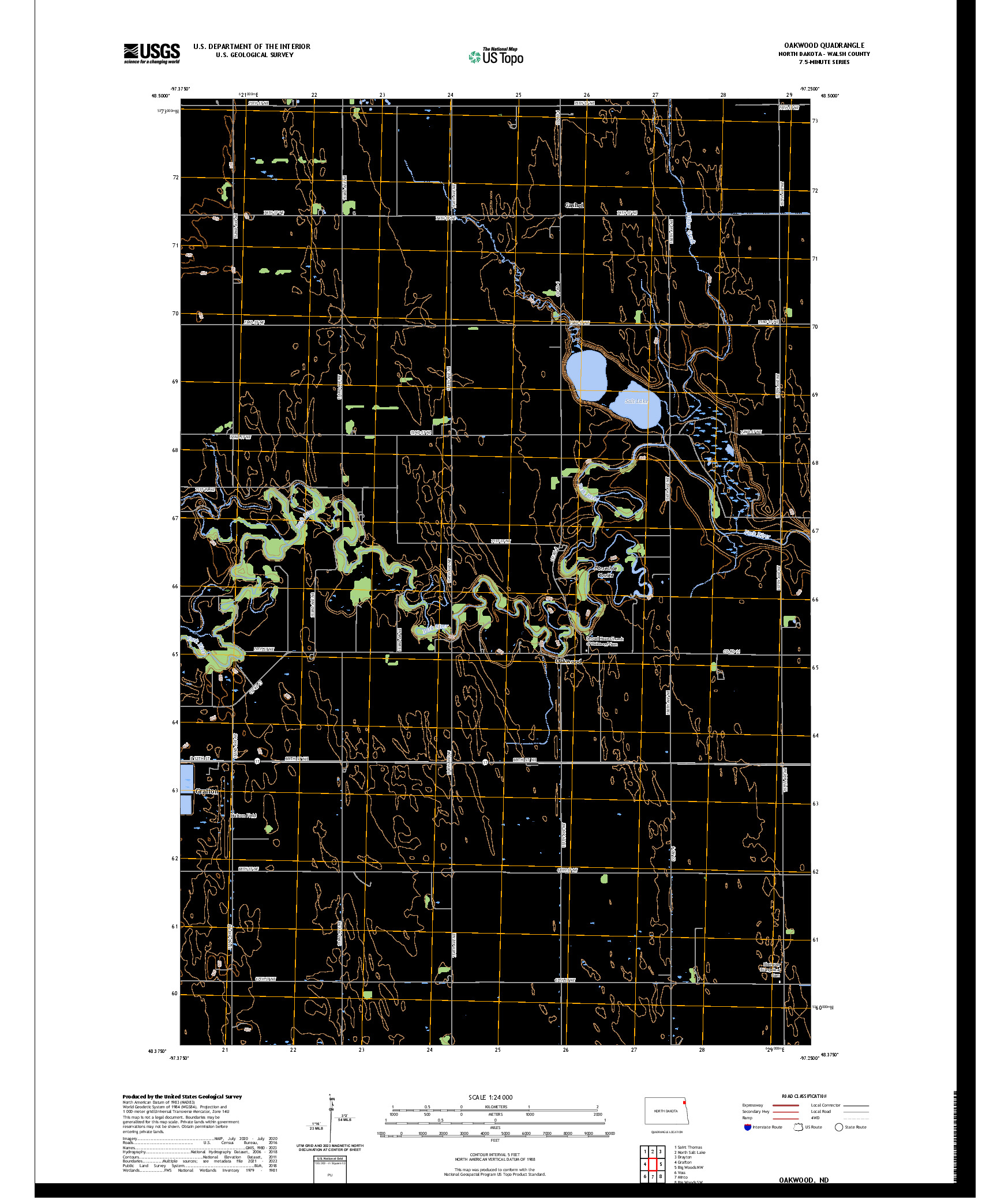 US TOPO 7.5-MINUTE MAP FOR OAKWOOD, ND