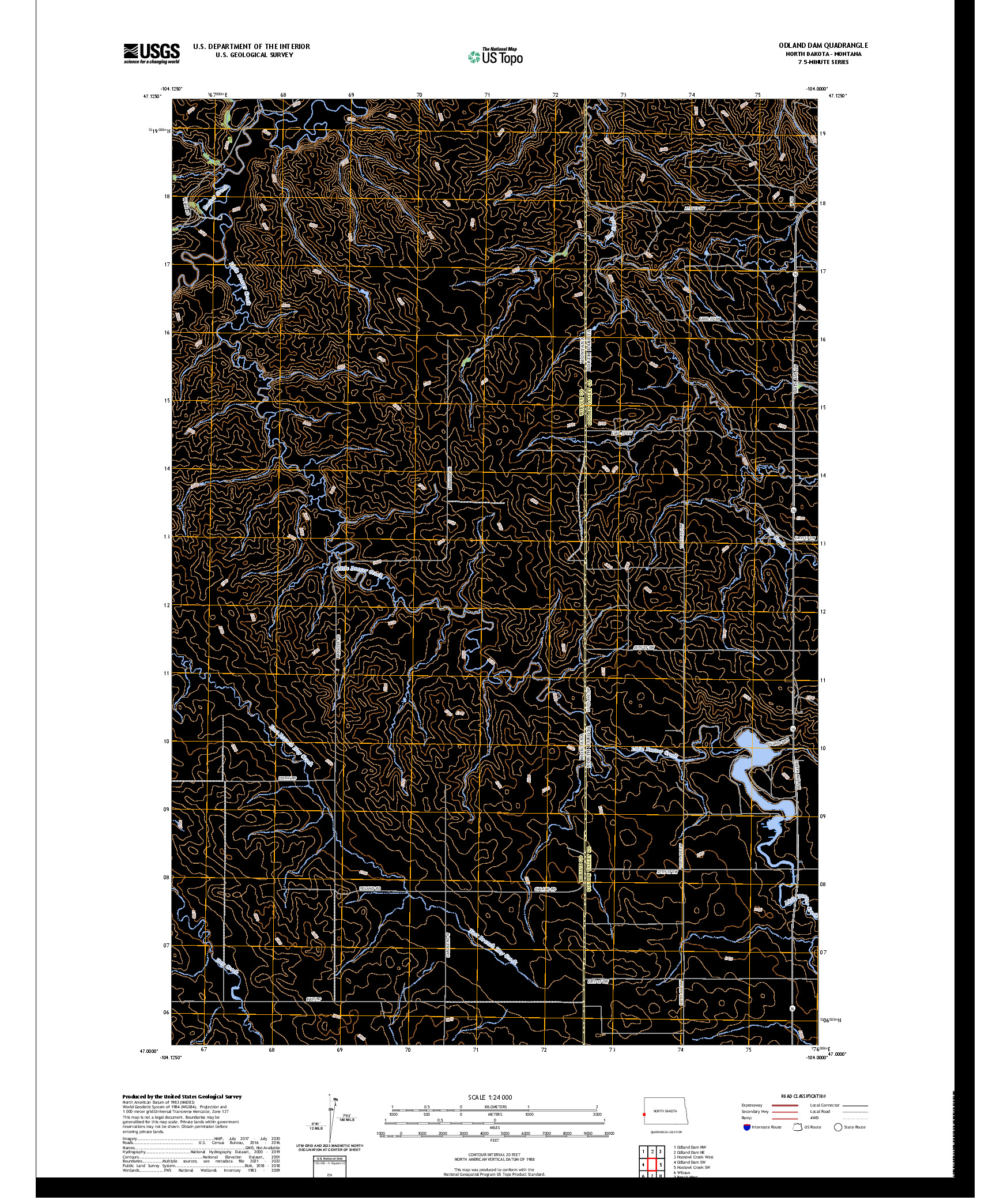 US TOPO 7.5-MINUTE MAP FOR ODLAND DAM, ND,MT