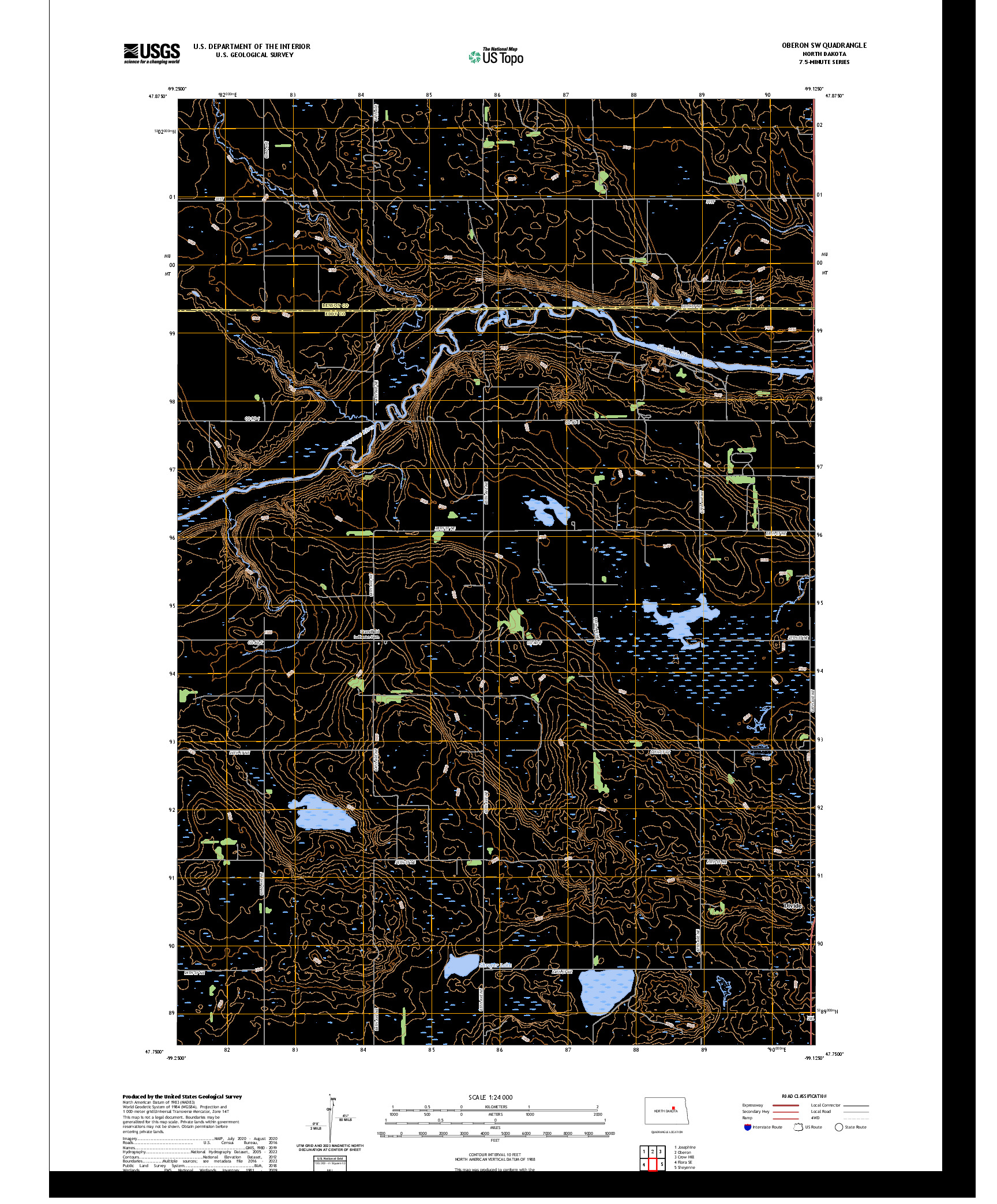 US TOPO 7.5-MINUTE MAP FOR OBERON SW, ND