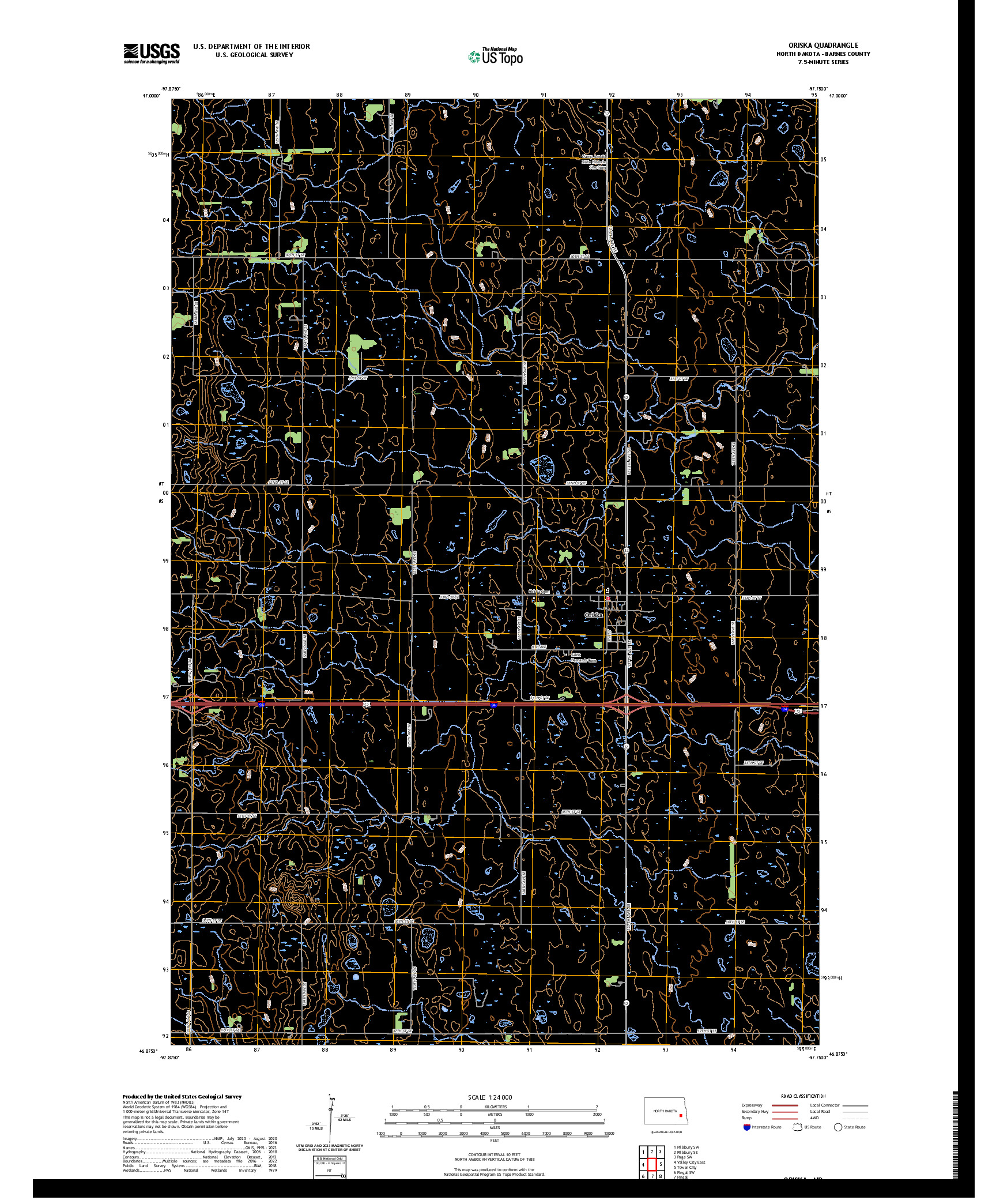 US TOPO 7.5-MINUTE MAP FOR ORISKA, ND