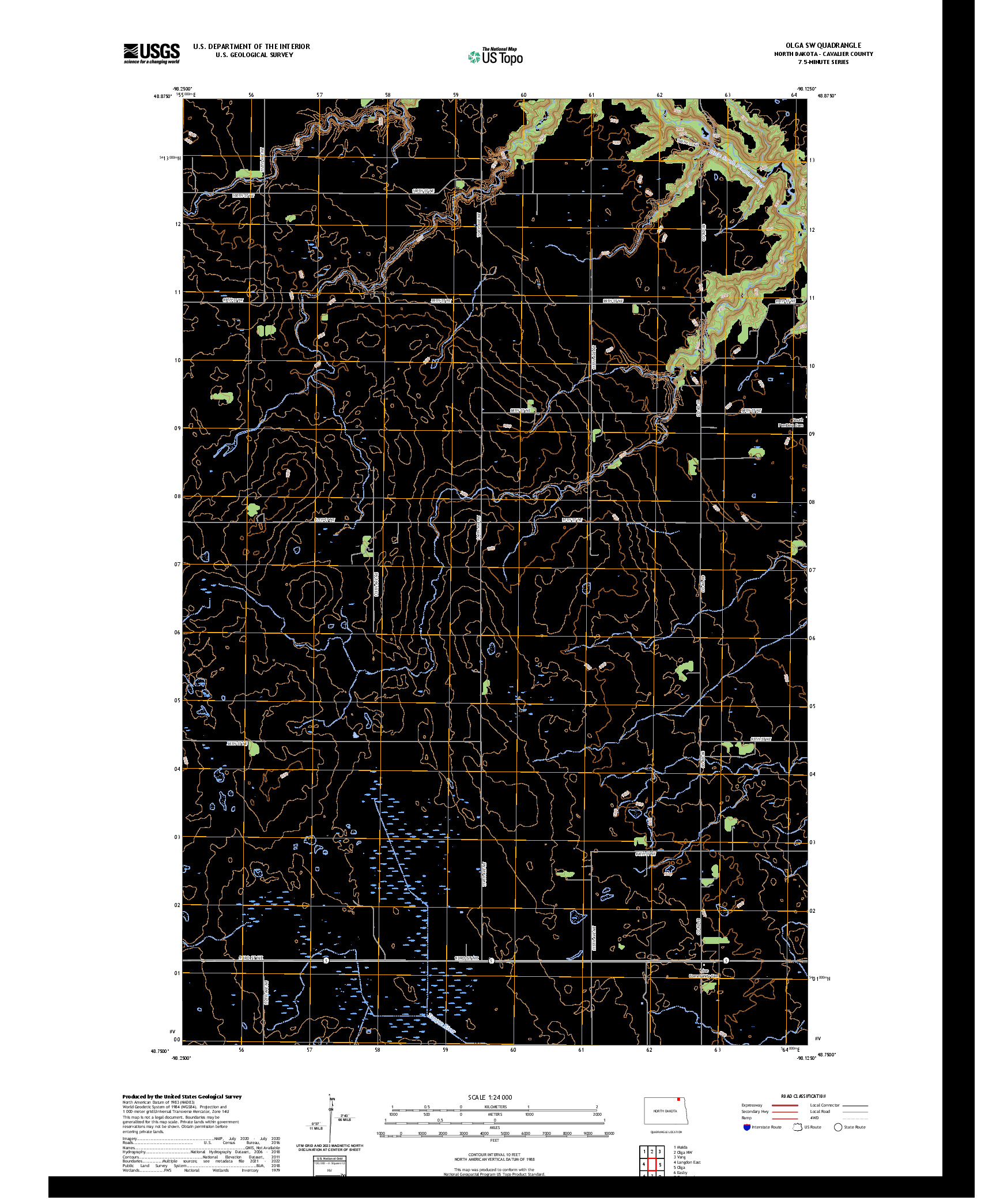US TOPO 7.5-MINUTE MAP FOR OLGA SW, ND