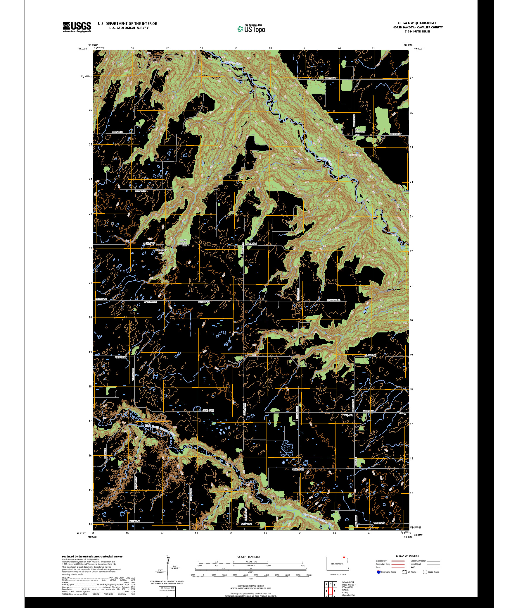 US TOPO 7.5-MINUTE MAP FOR OLGA NW, ND,MB